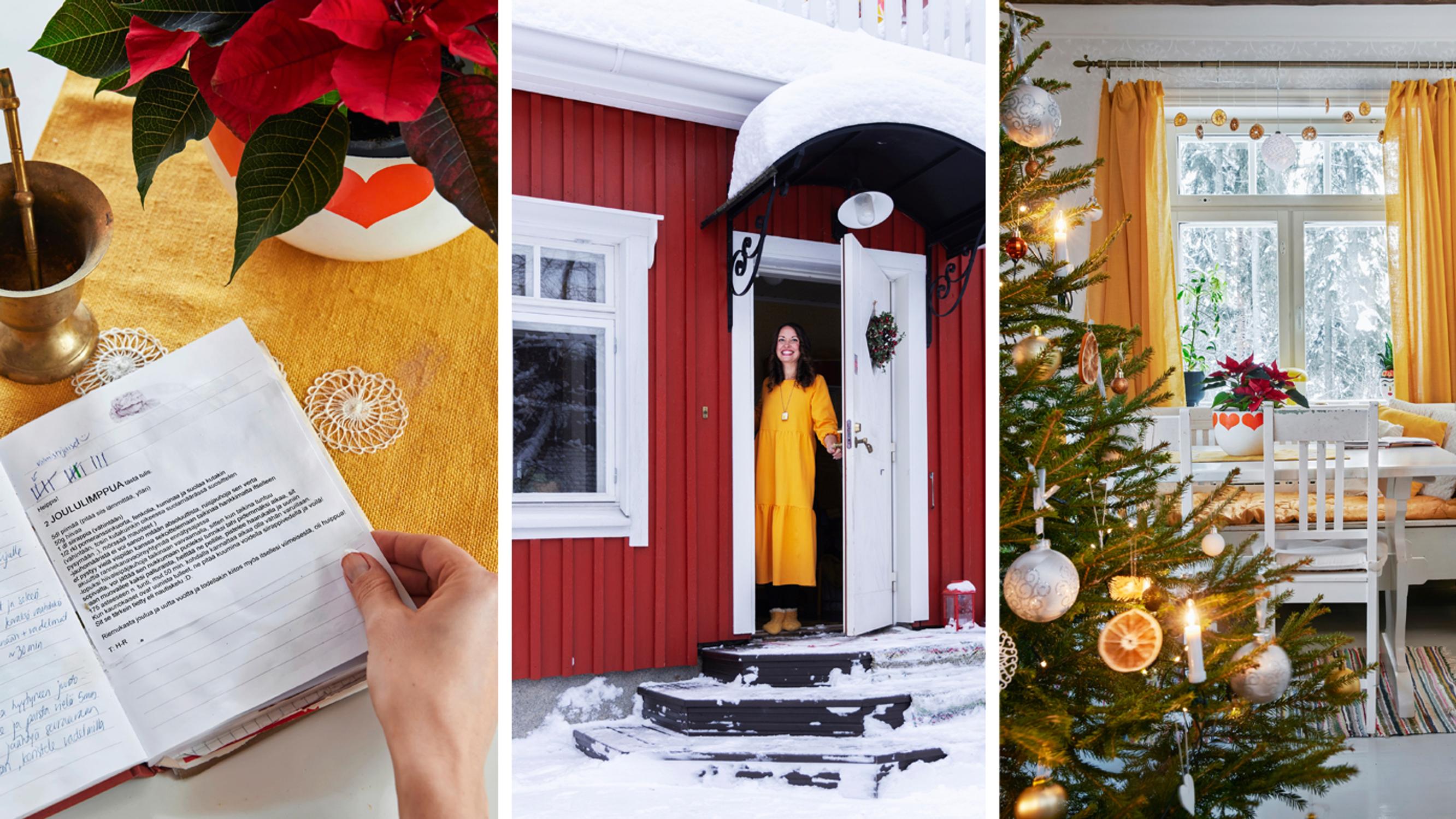 Inside the bright yellow Christmas cottage: Christmas mattresses, gingerbread, and loads of cheer