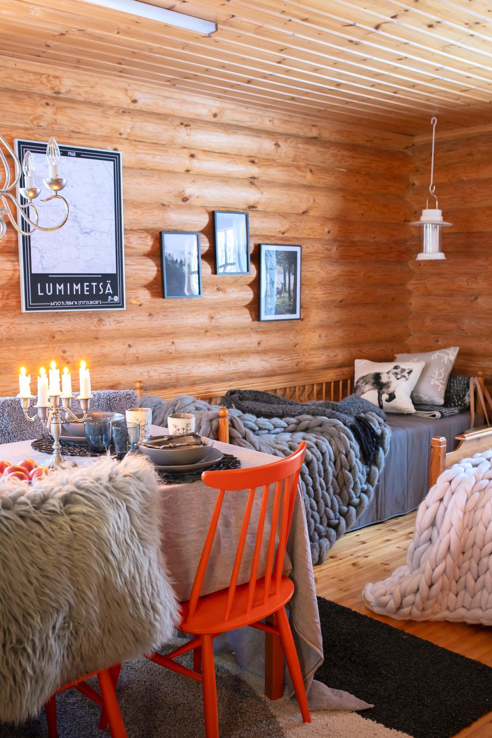 The cabin’s interior is atmospheric