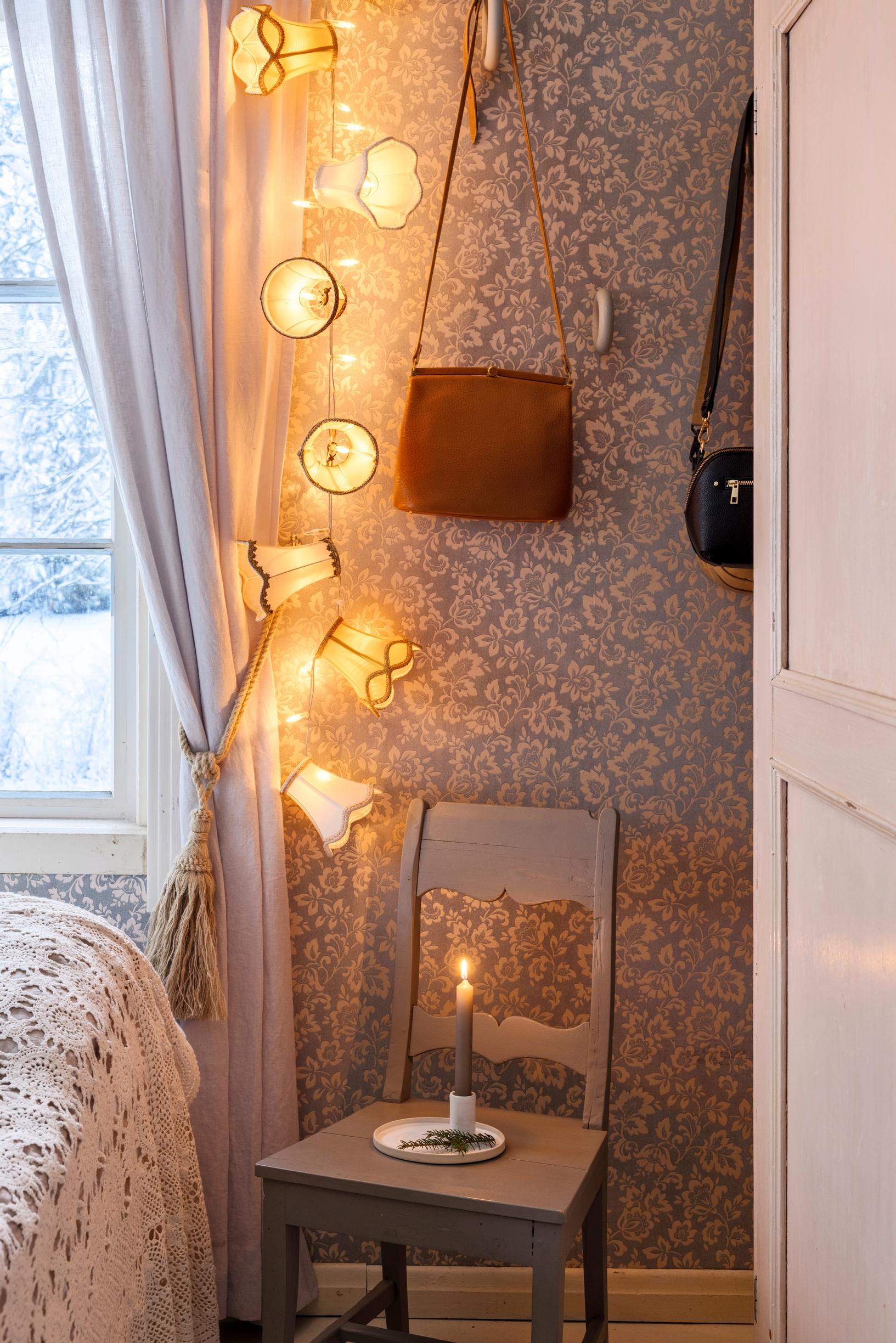 Light garland at the bedroom window