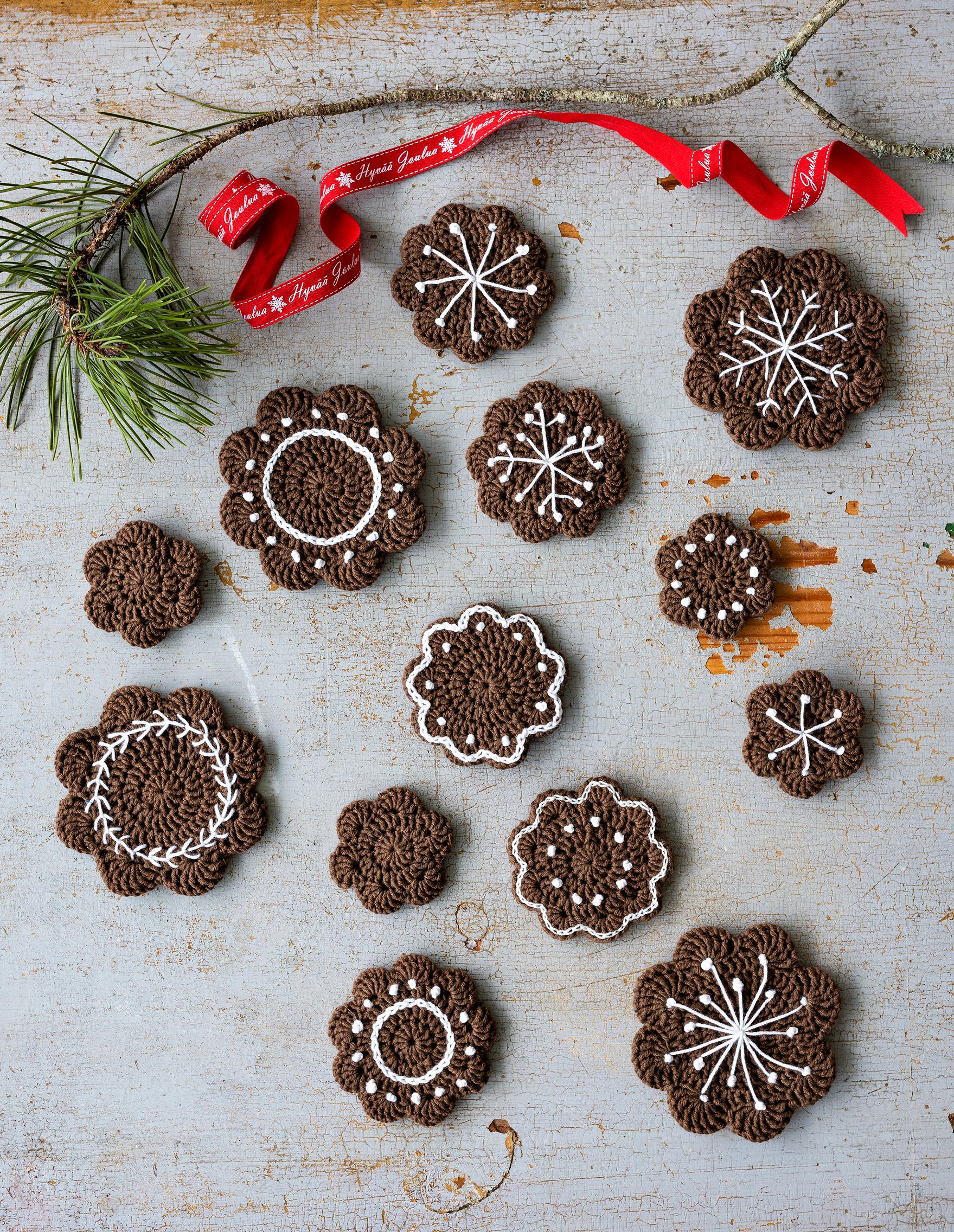Crocheted gingerbread cookies