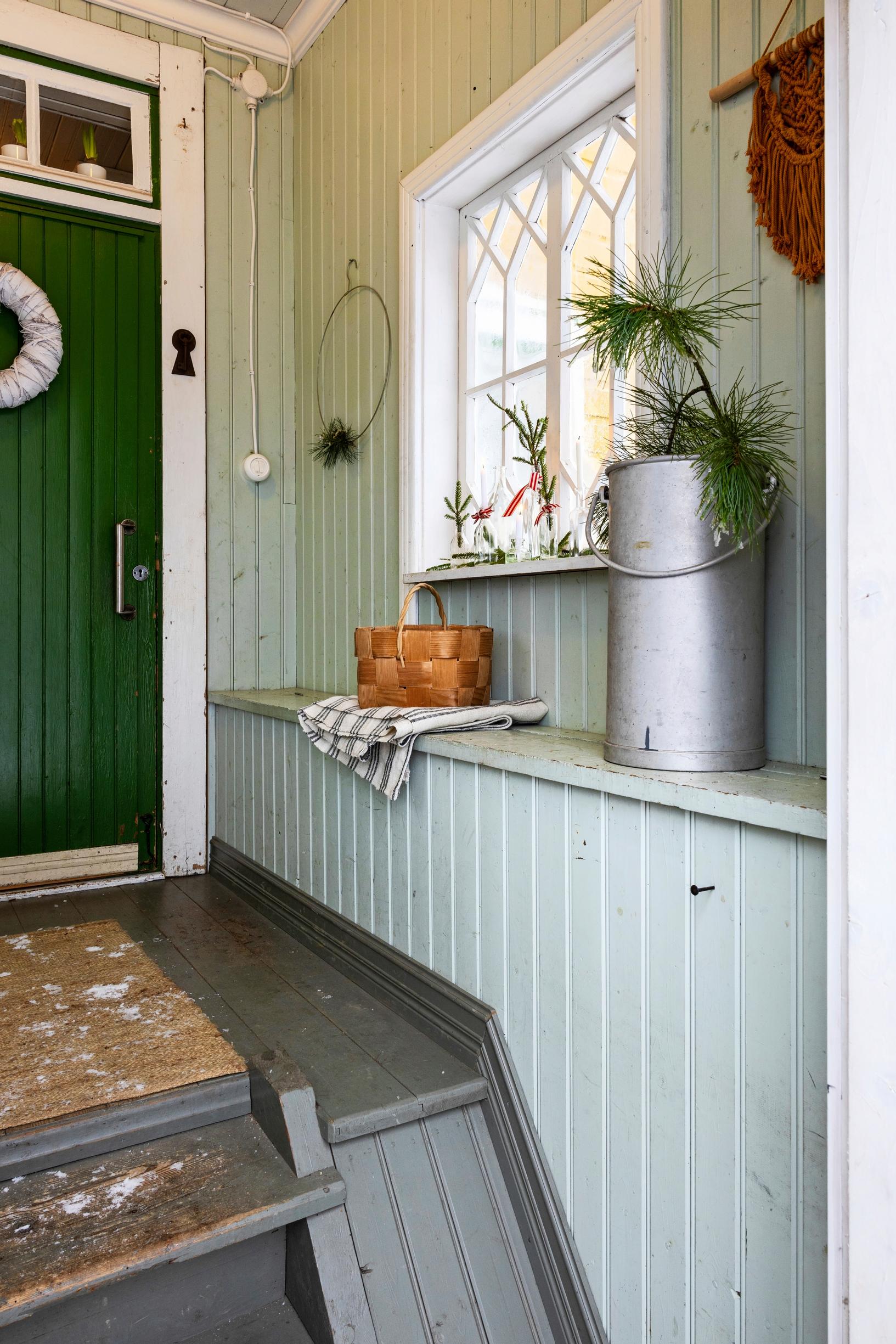 Green-painted porch