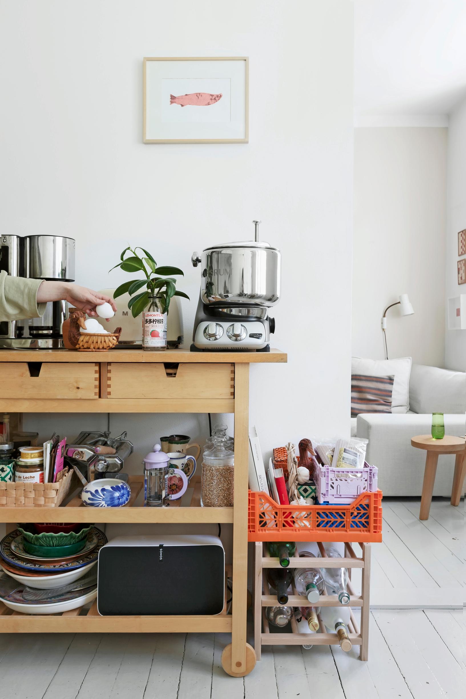 IKEA serving cart extending the storage space in a small kitchen