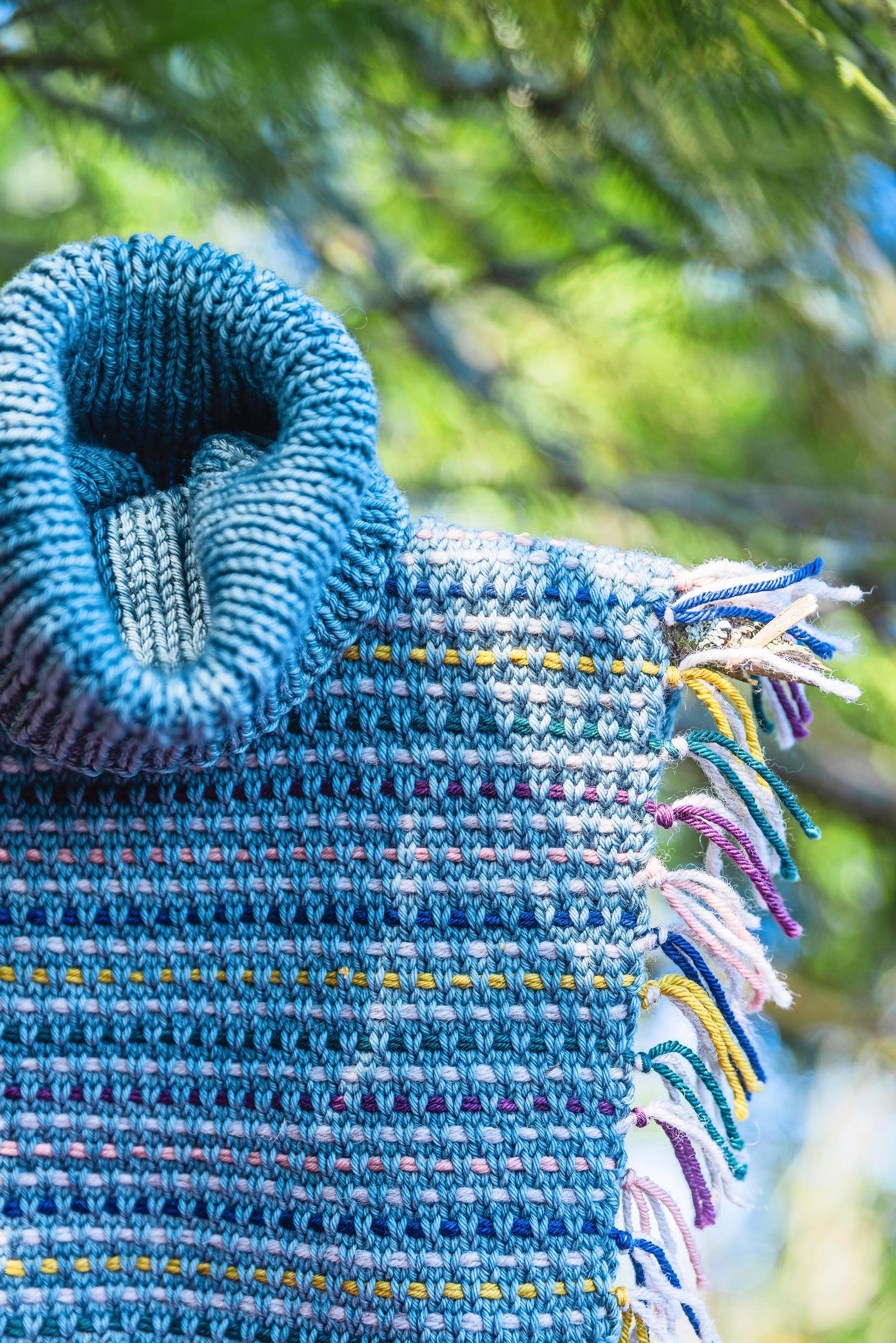 Knitted merino wool neck warmer with a unique twist—decorate with leftover yarns