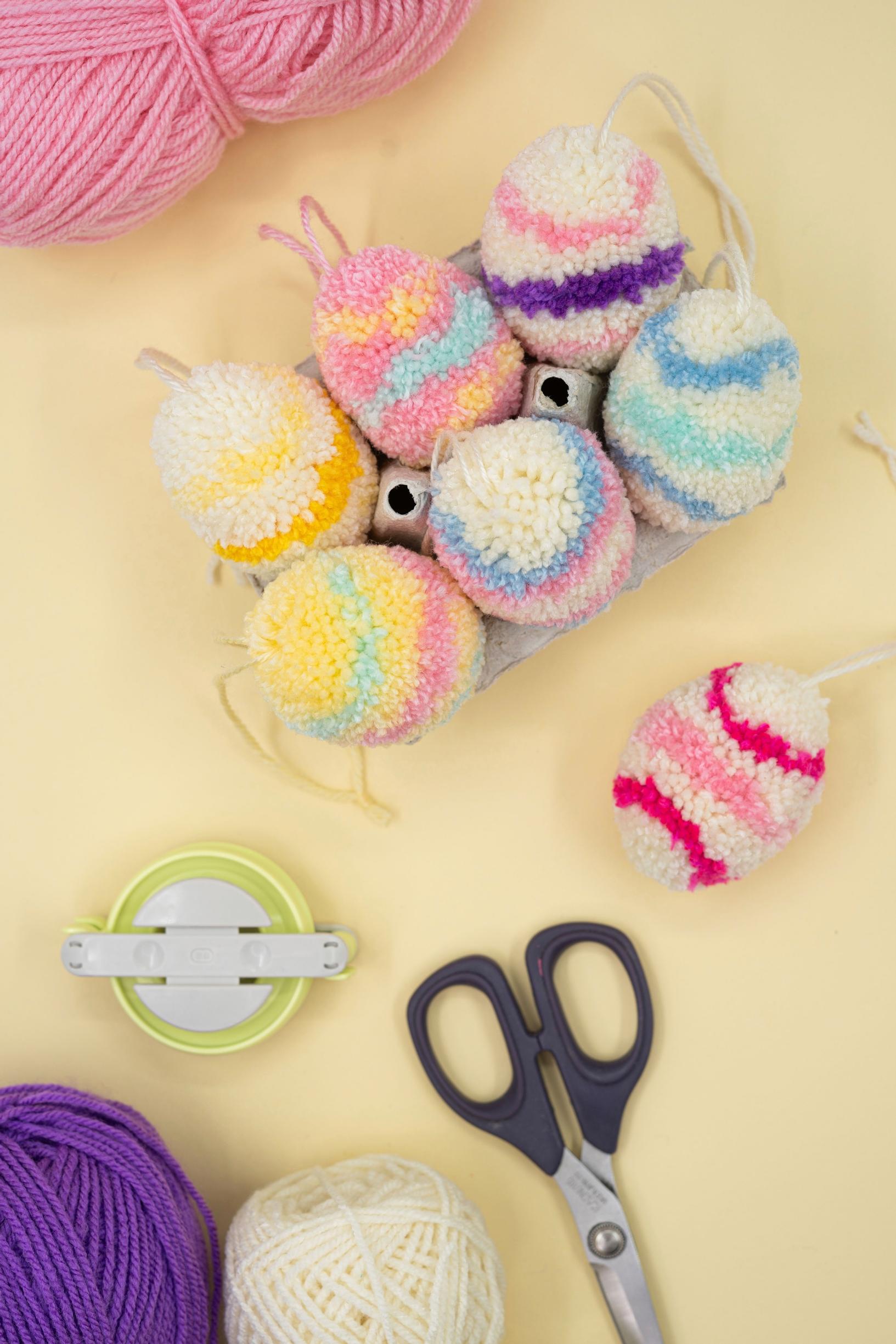 pompom eggs in various colors