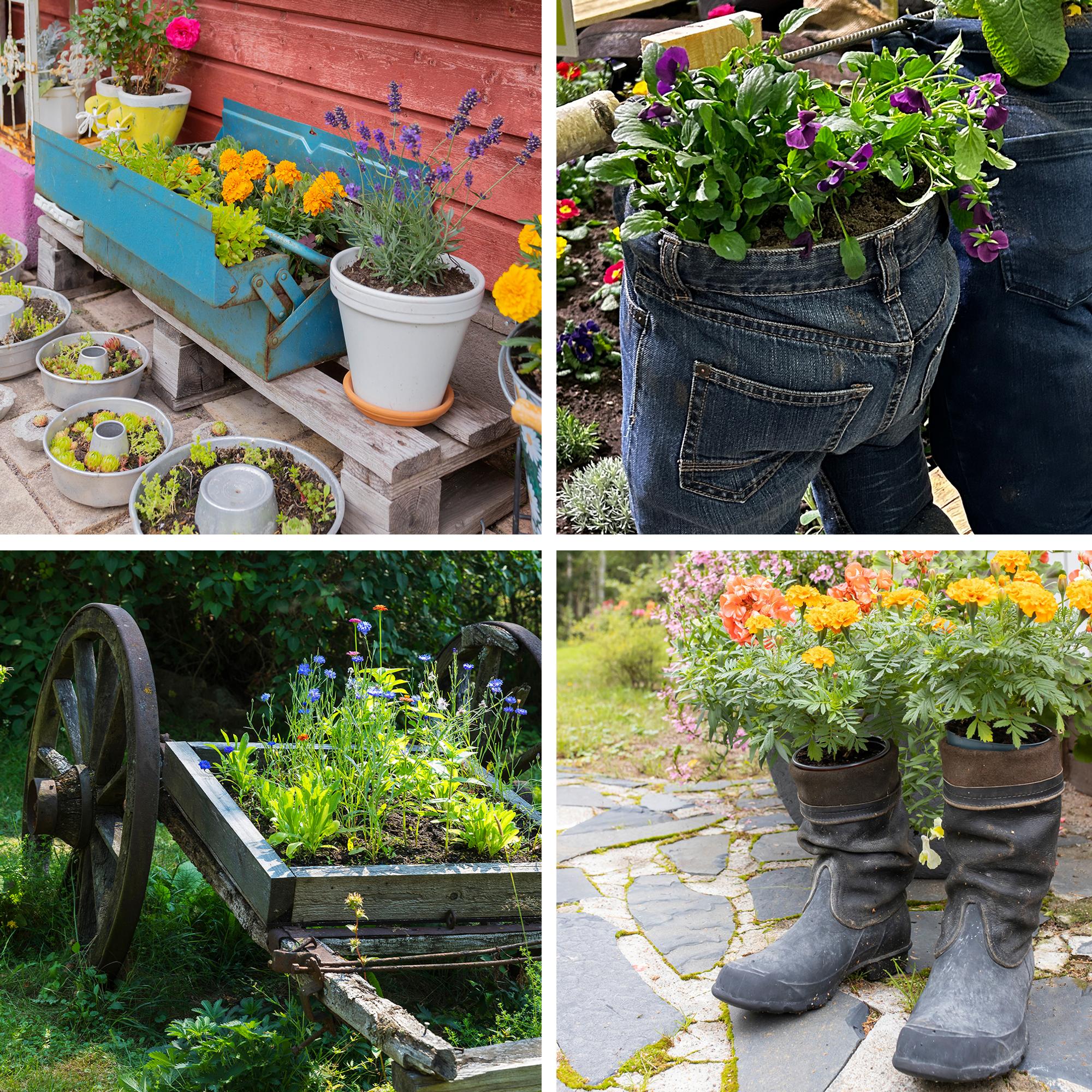 Forget flower pots! Plant your summer flowers in jeans and boots—10 delightful ideas