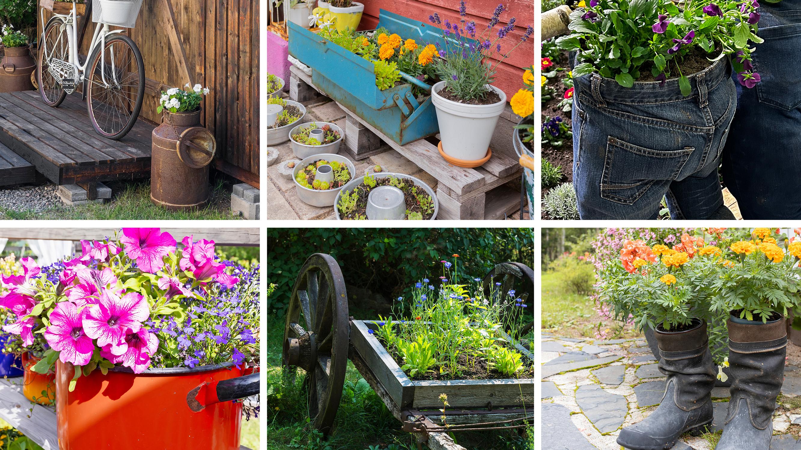 Forget flower pots! Plant your summer flowers in jeans and boots—10 delightful ideas