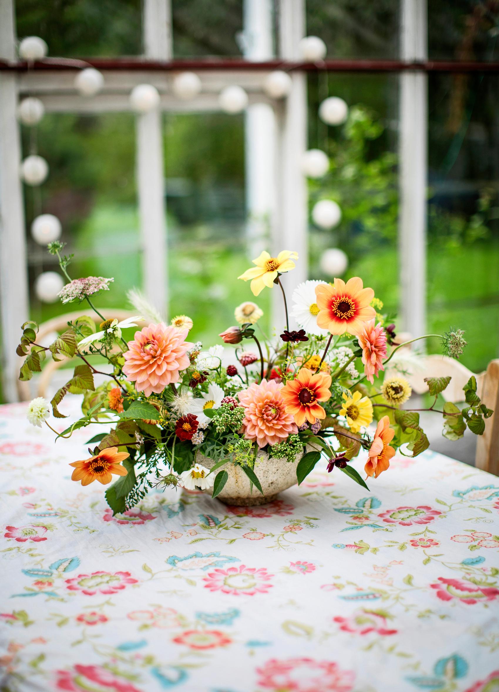 A floral arrangement from garden flowers.