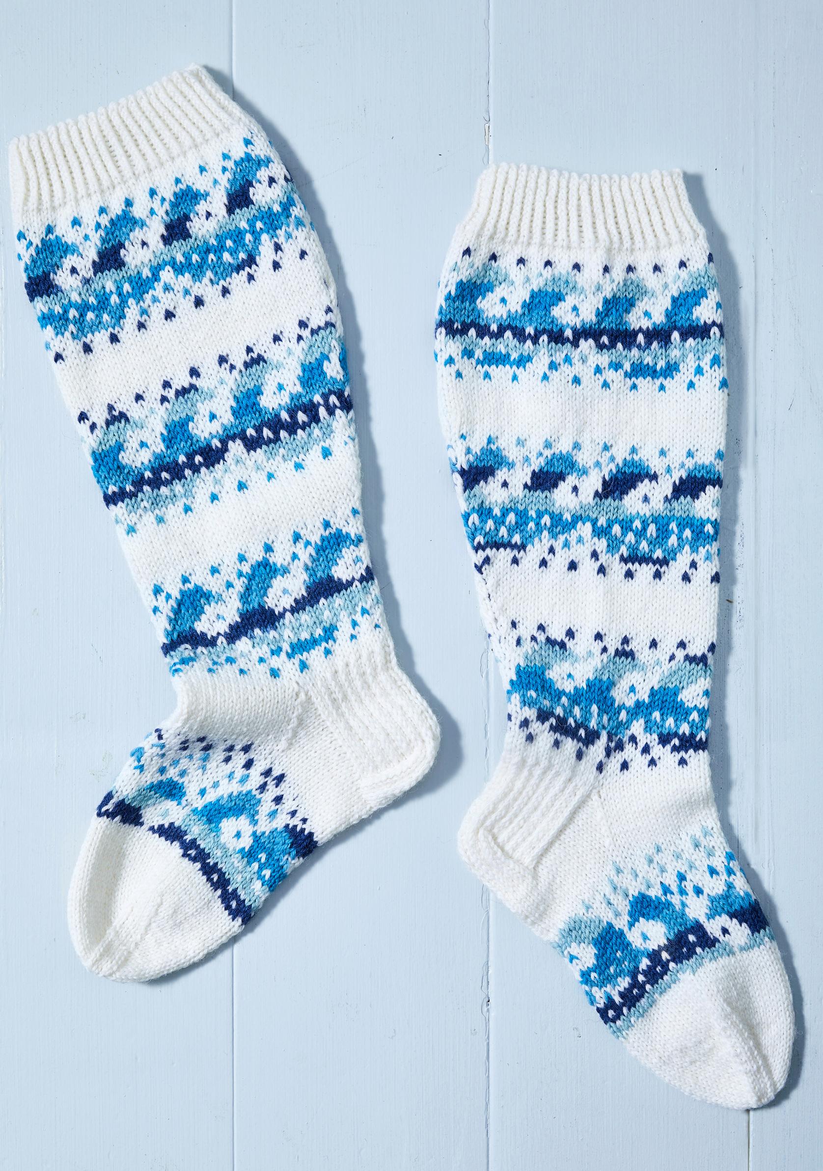 Finished wave socks on a surface
