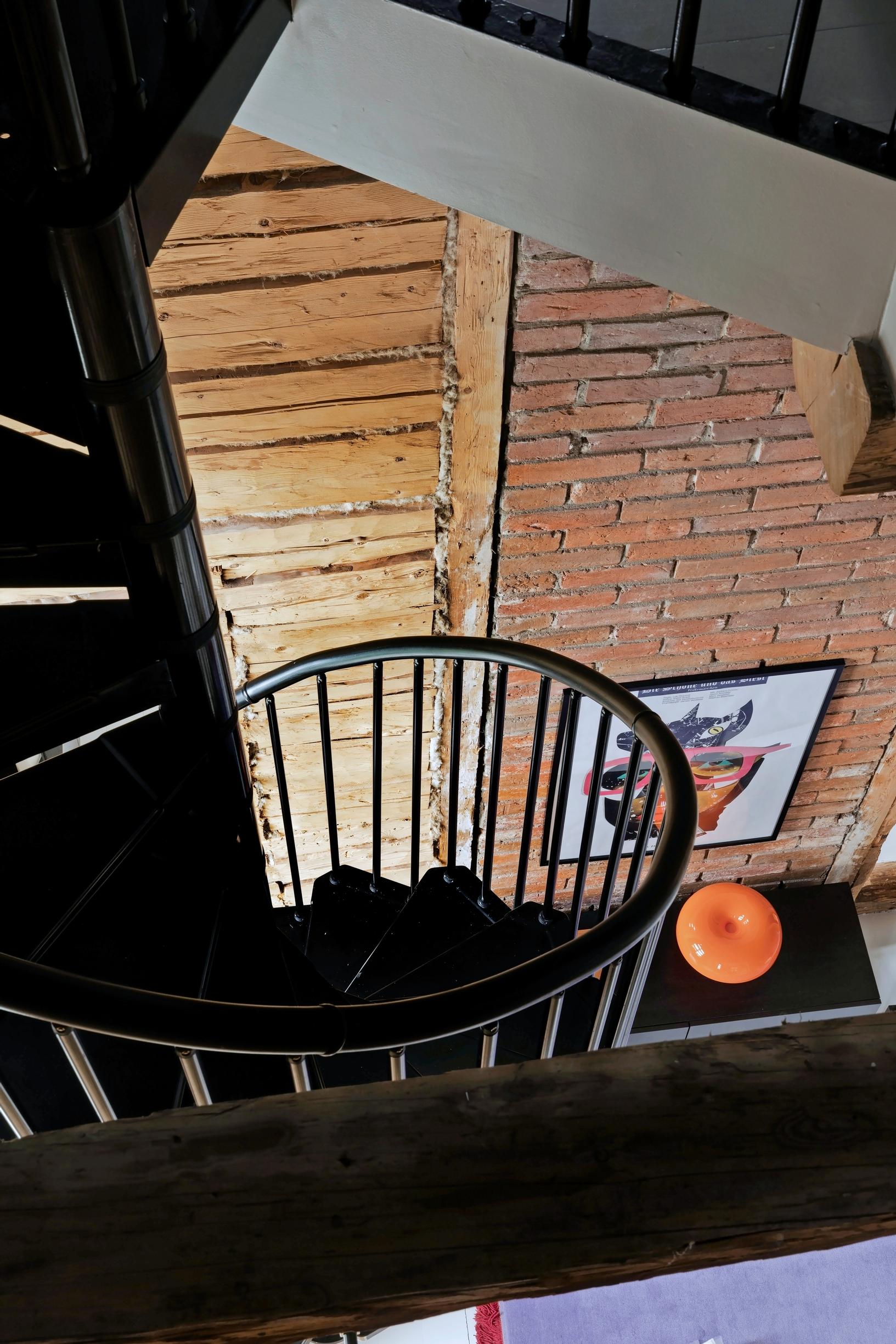 Metal spiral staircase.