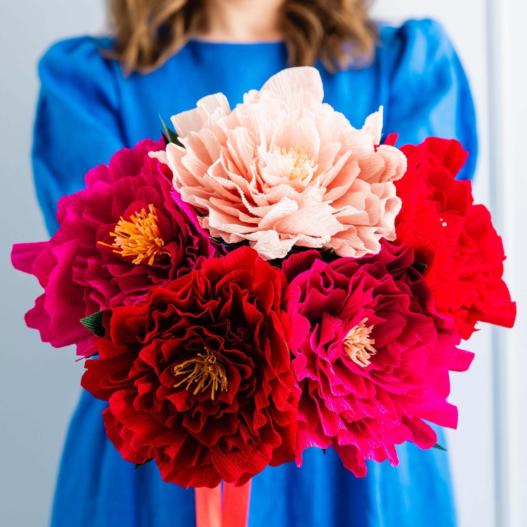 Paper peonies as lovely as the real thing—craft a beautiful bouquet from crepe paper