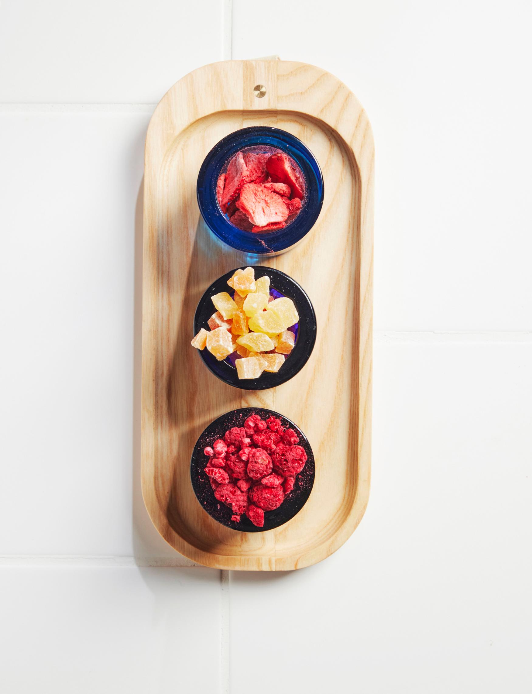 Dried fruits displayed in Kivi tea light holders.