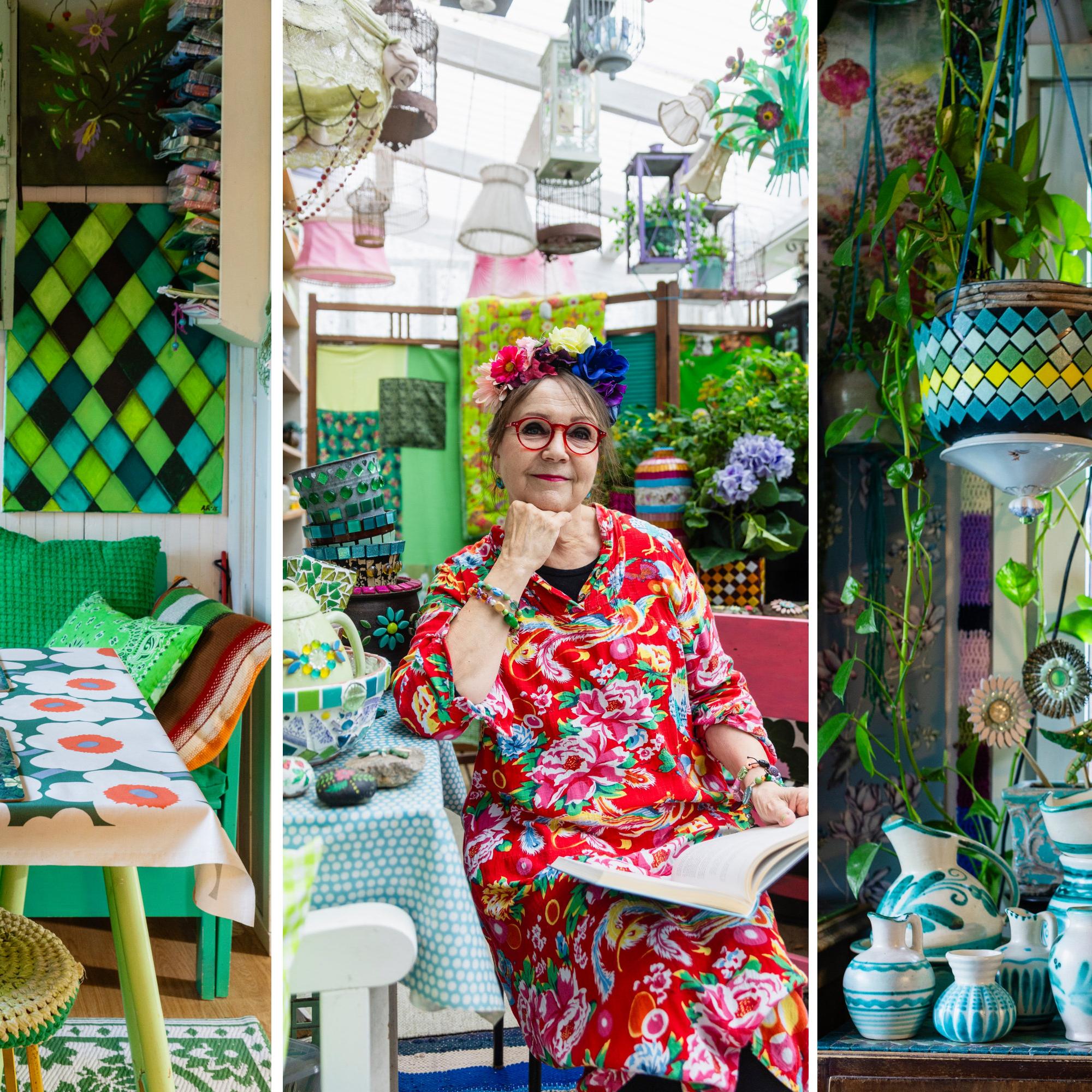 Every room in Riitta's home is decorated with her favorite color: “Everything green calls me”