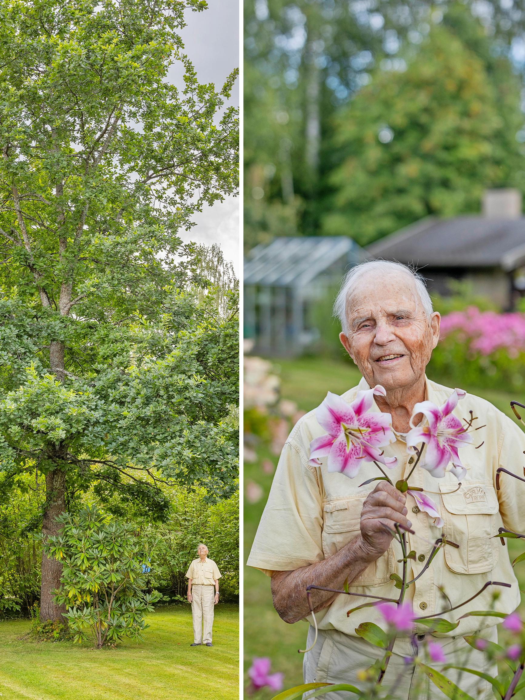 At 100, Lauri still nurtures his garden with great care—but his favorite flower is his wife