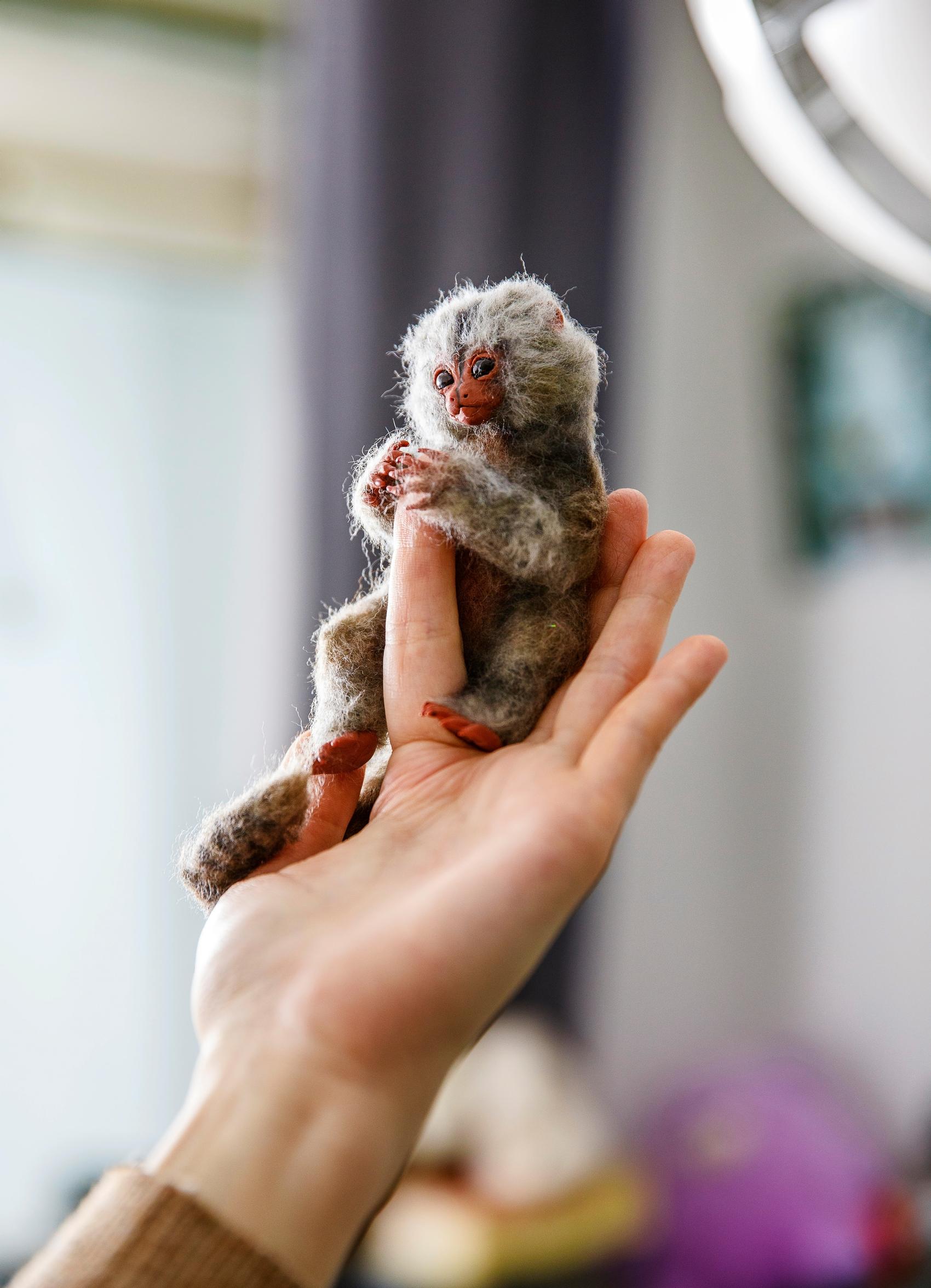 A monkey felted by Mirjami.