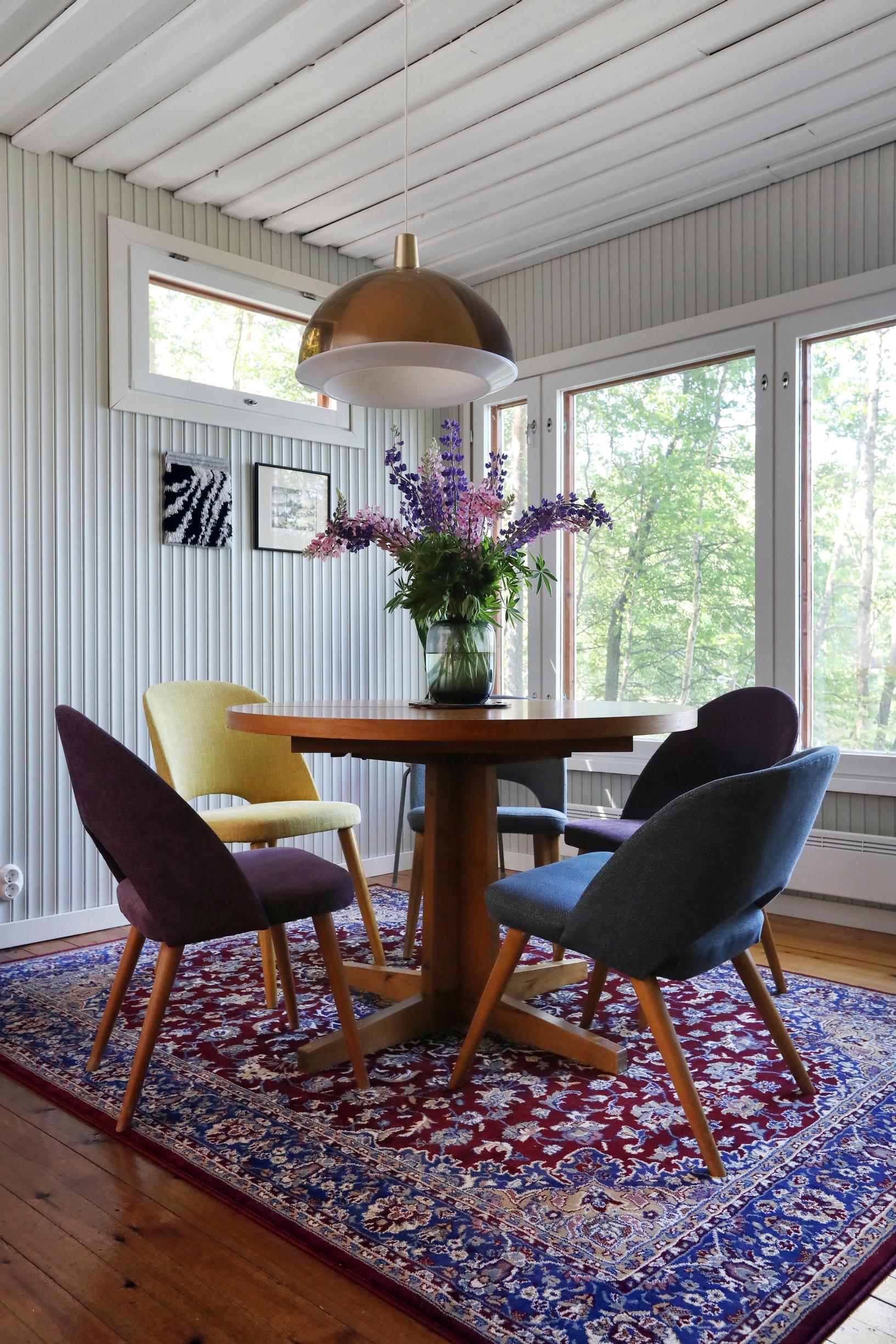 A retro-style dining set on an oriental rug