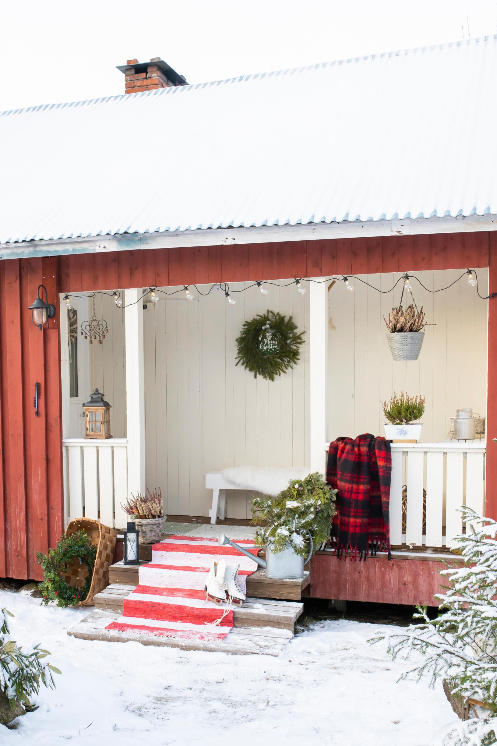 A festive, decorated sauna