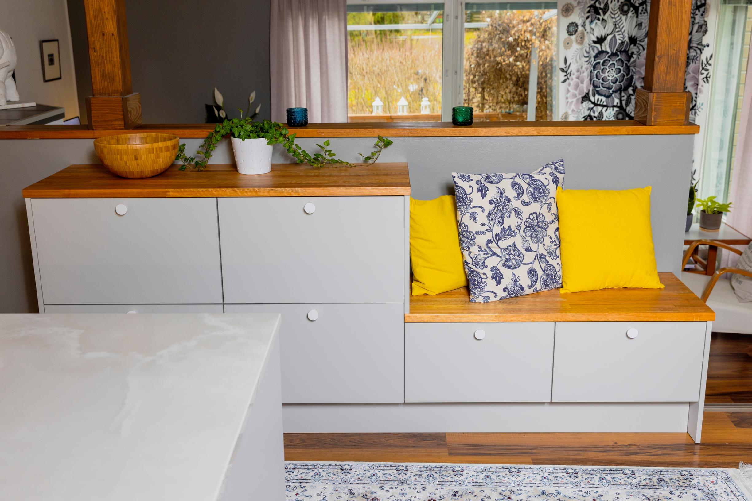 Storage cabinets in the remodeled kitchen