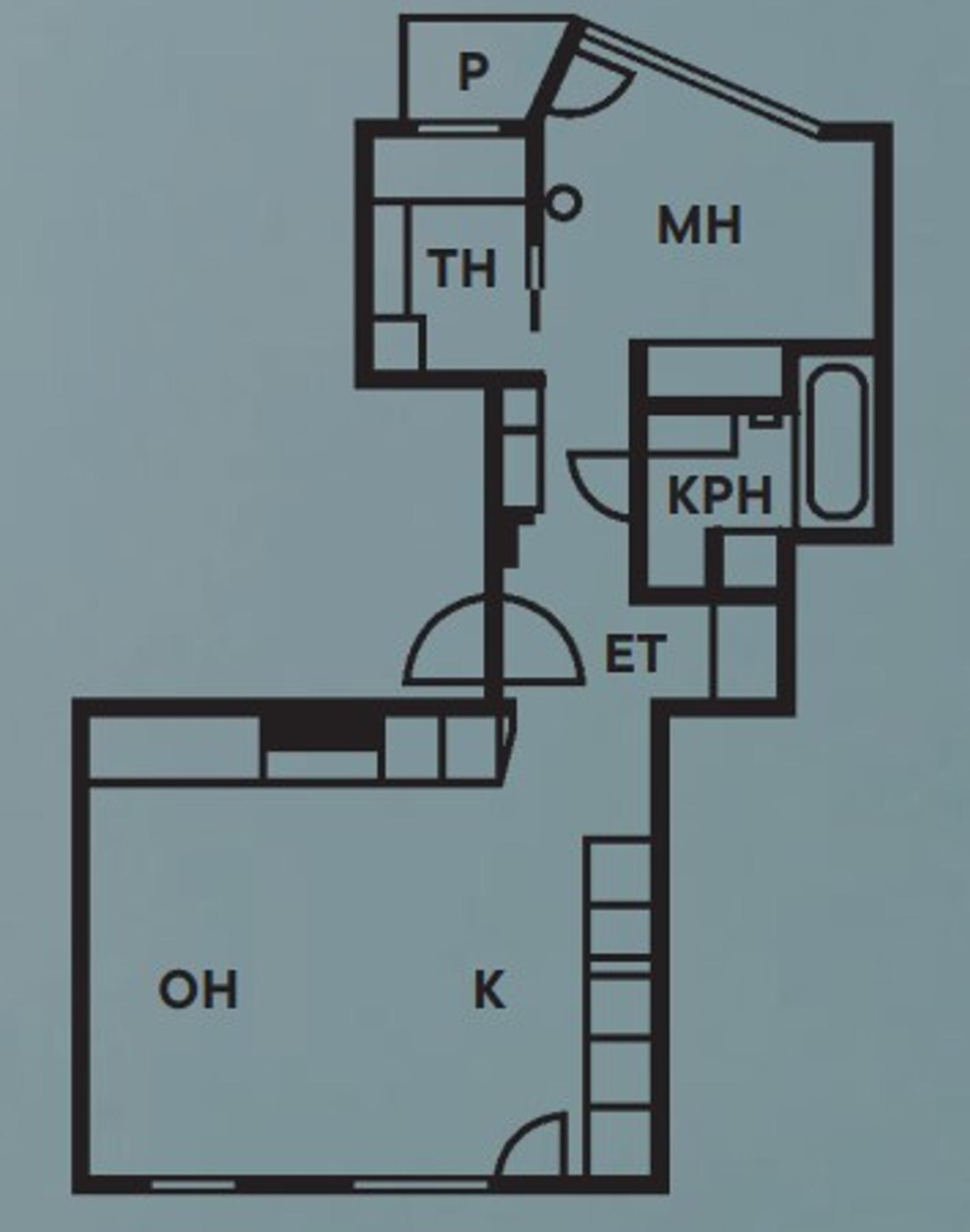 Floor plan of the 1950s three-room apartment
