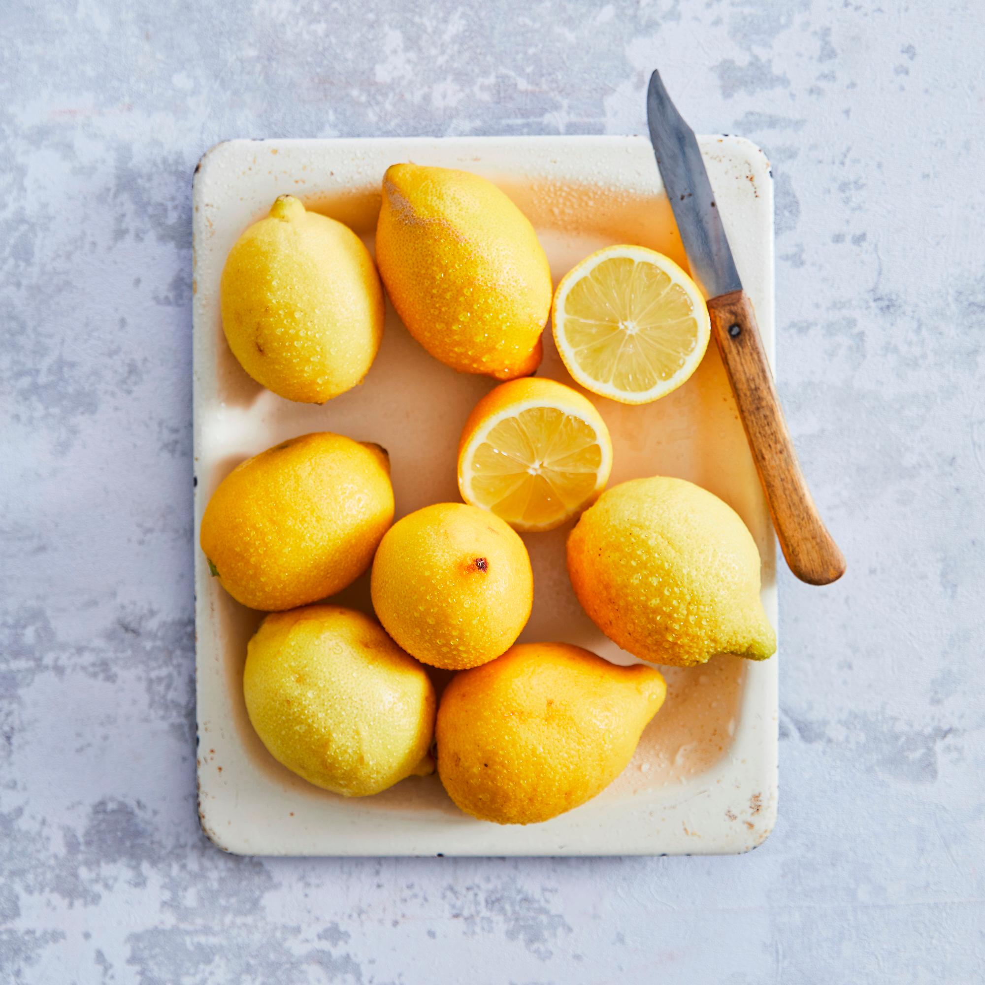 Lemons on a serving dish