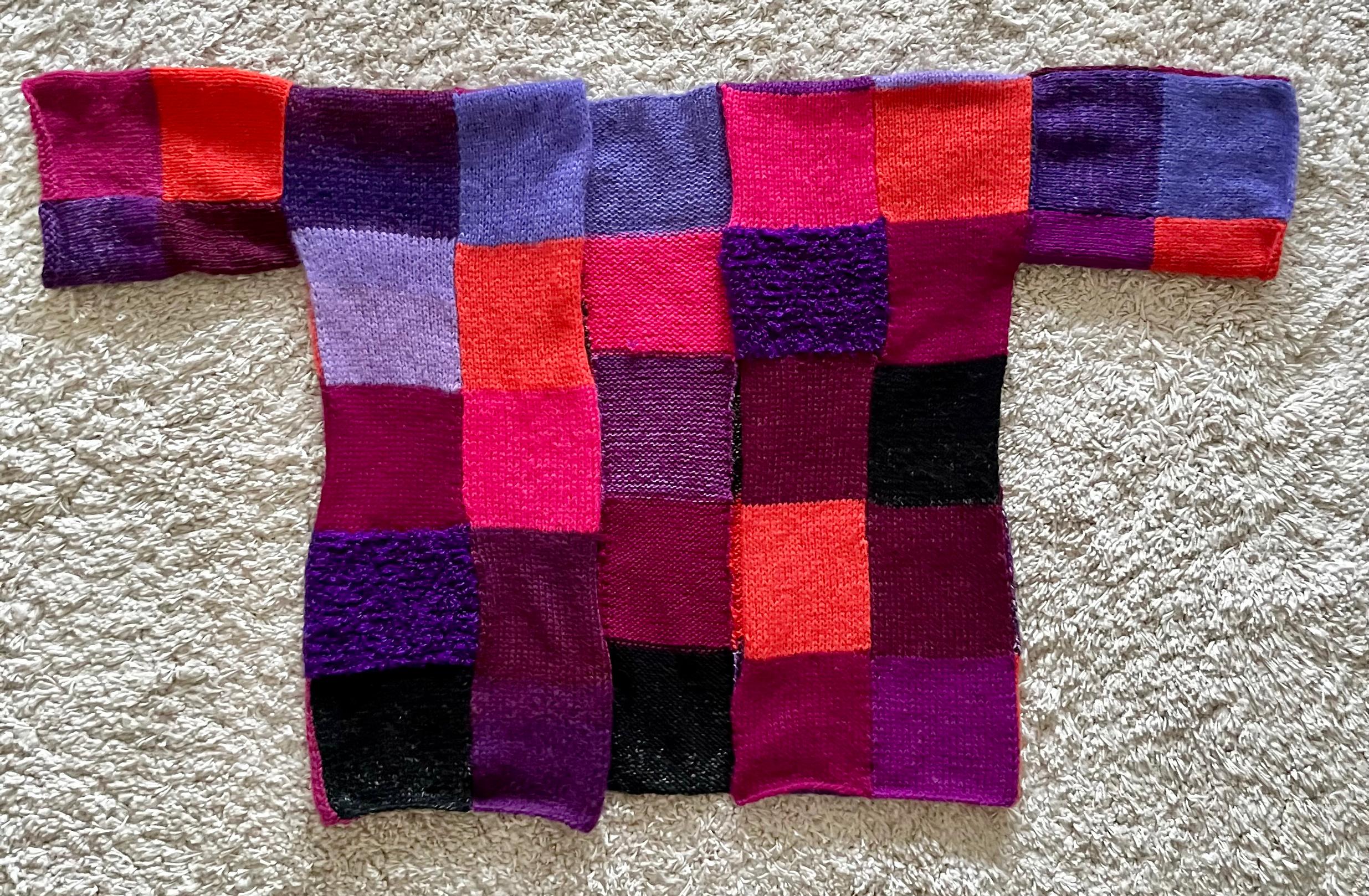Knit patchwork cardigan before ribbing