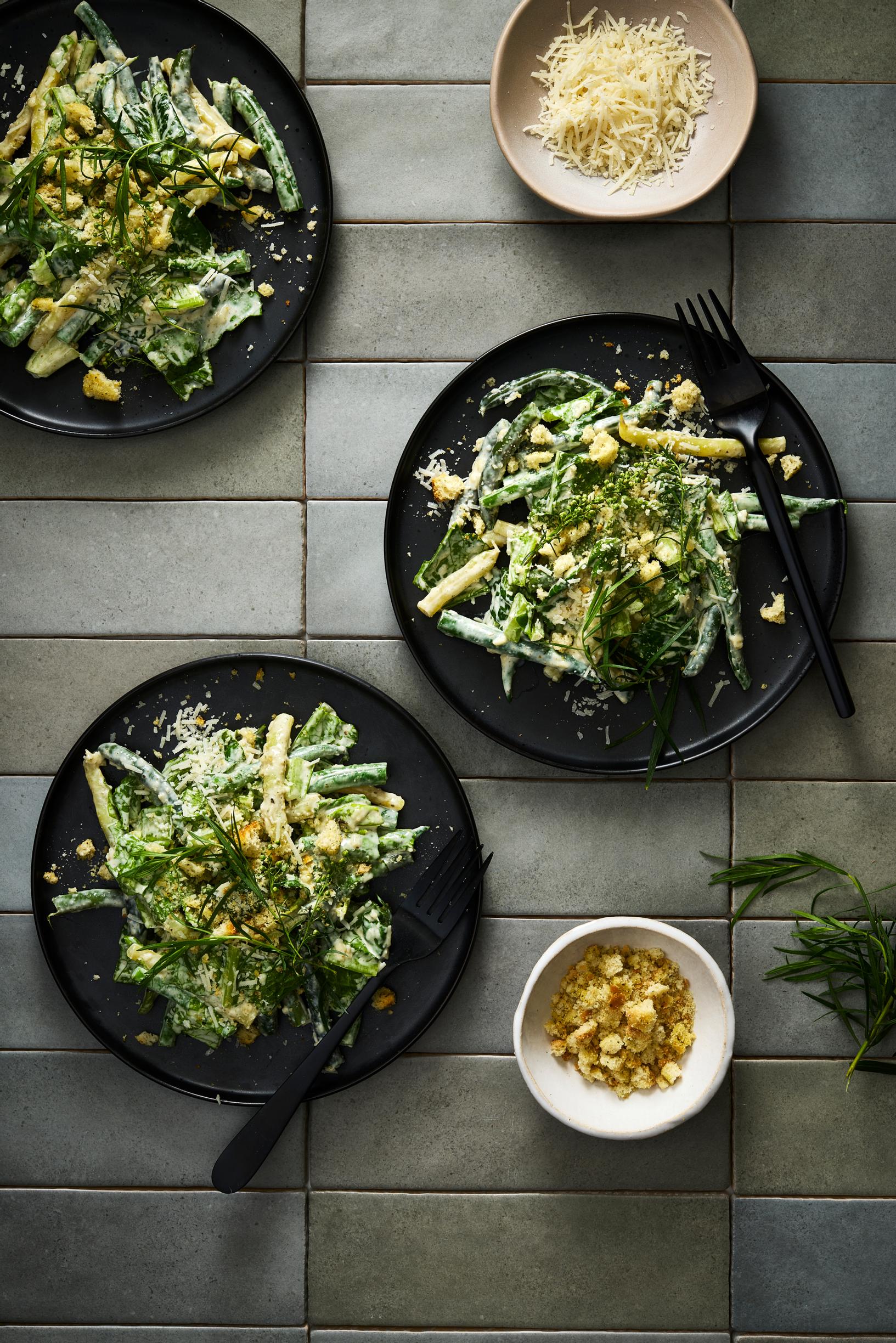 A bean Caesar salad on a plate.
