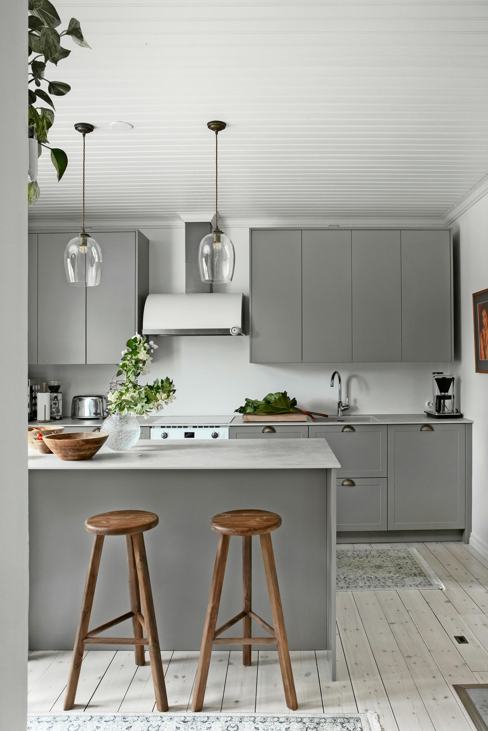 gray kitchen with an island