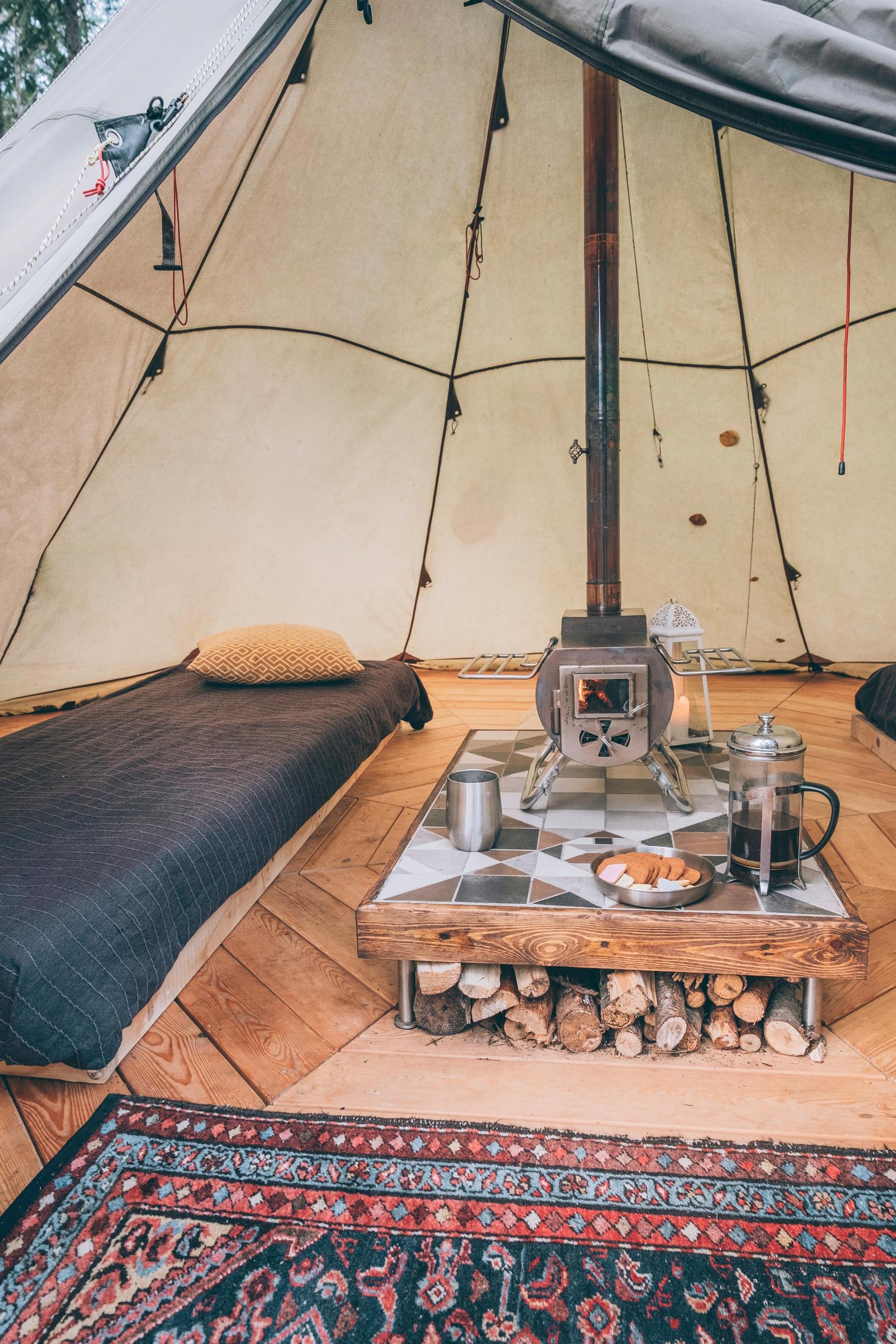 The tent is attached to the floor with clips