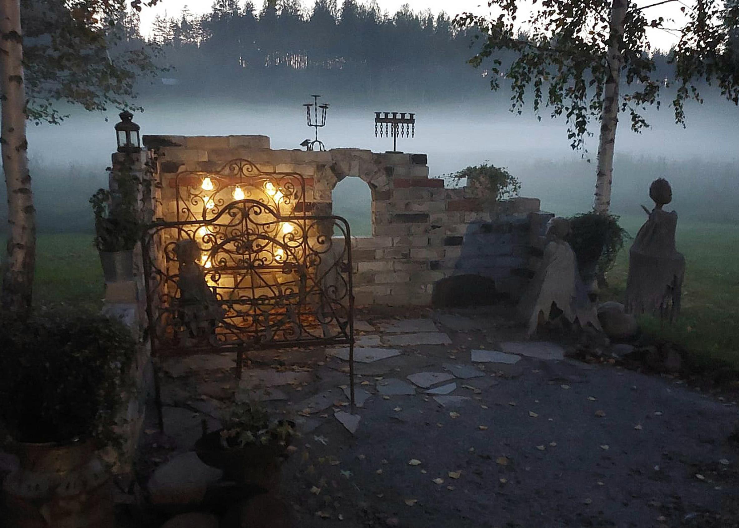 The ruin garden at twilight.
