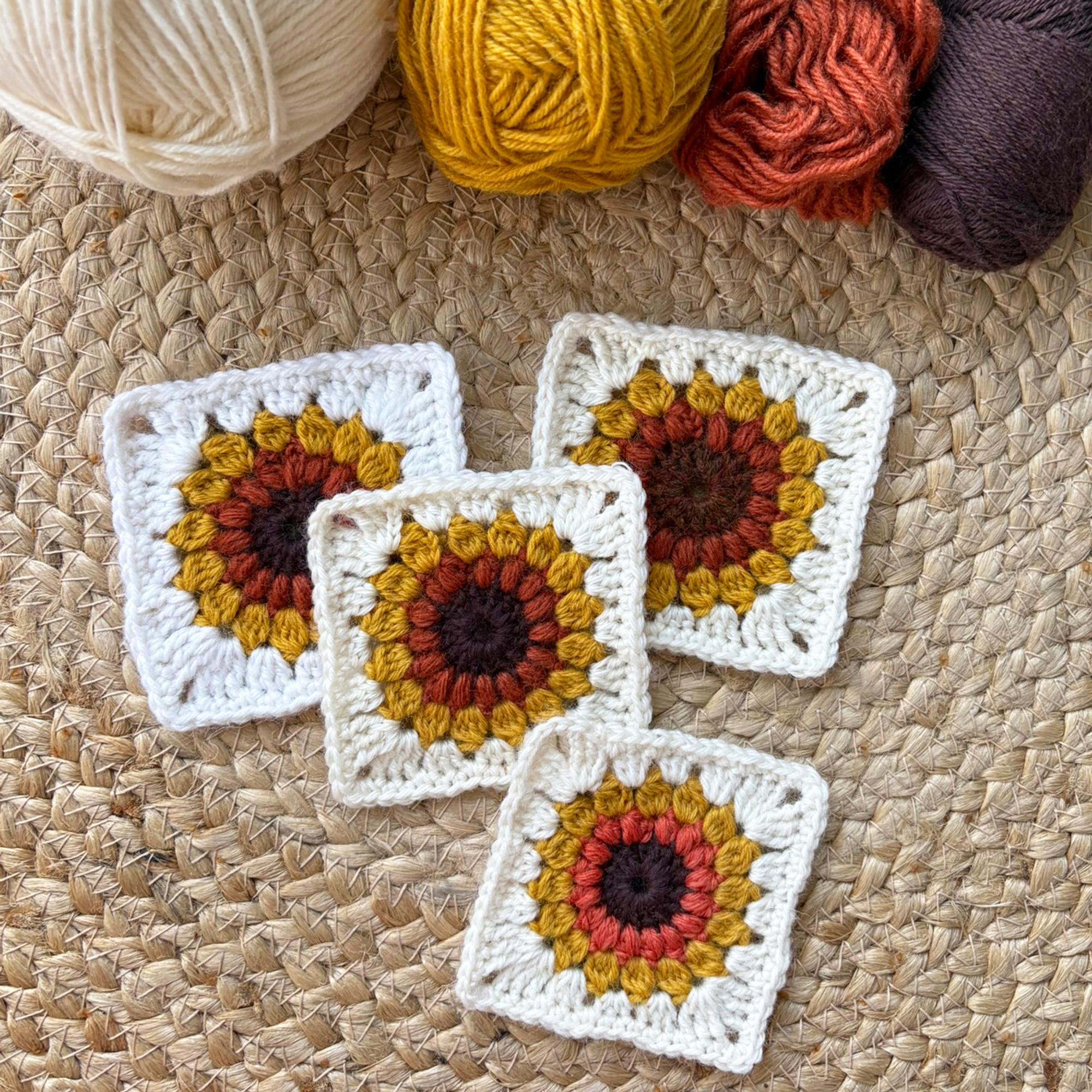 Sunflower granny square: crochet it round by round