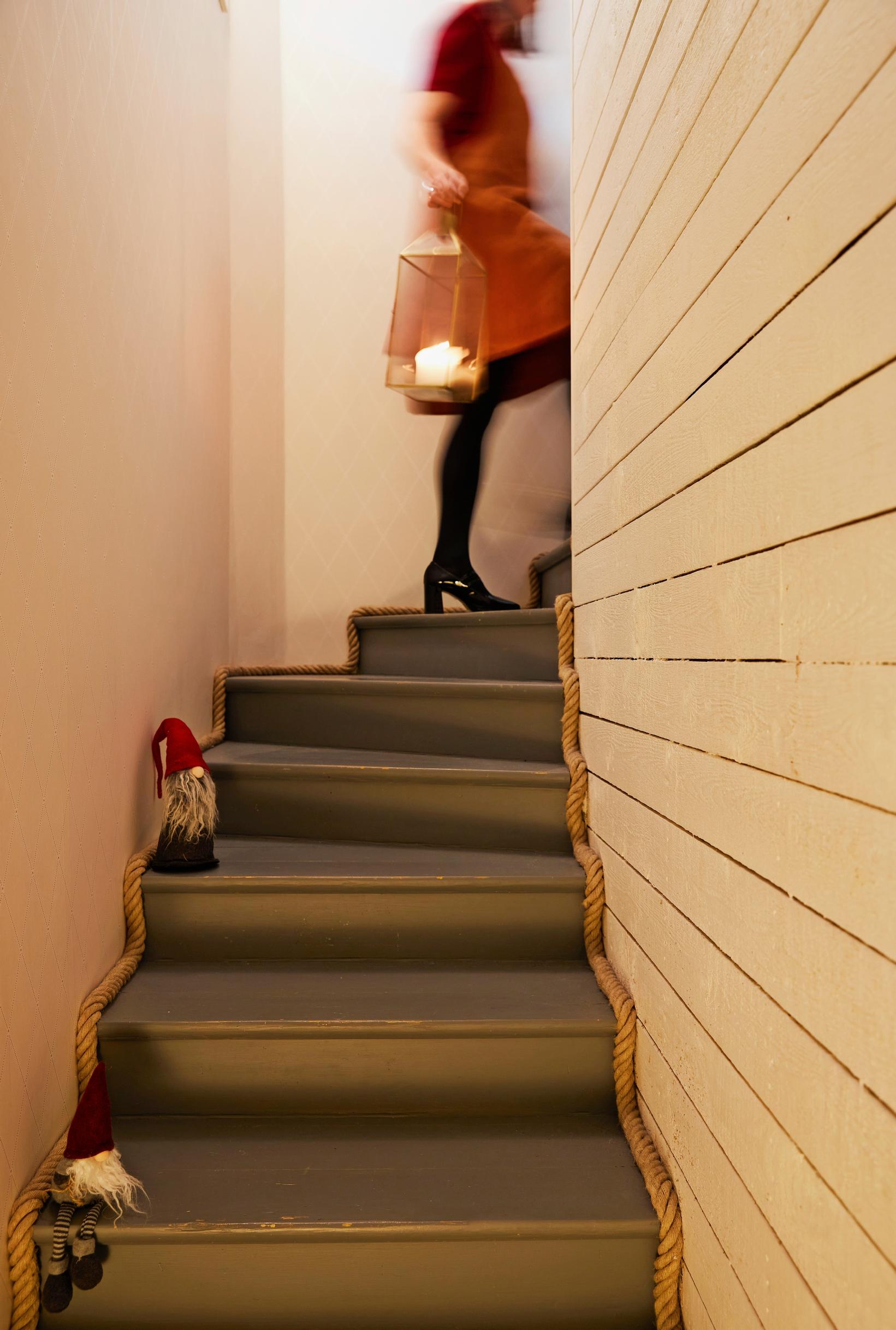 Meri walking up the stairs