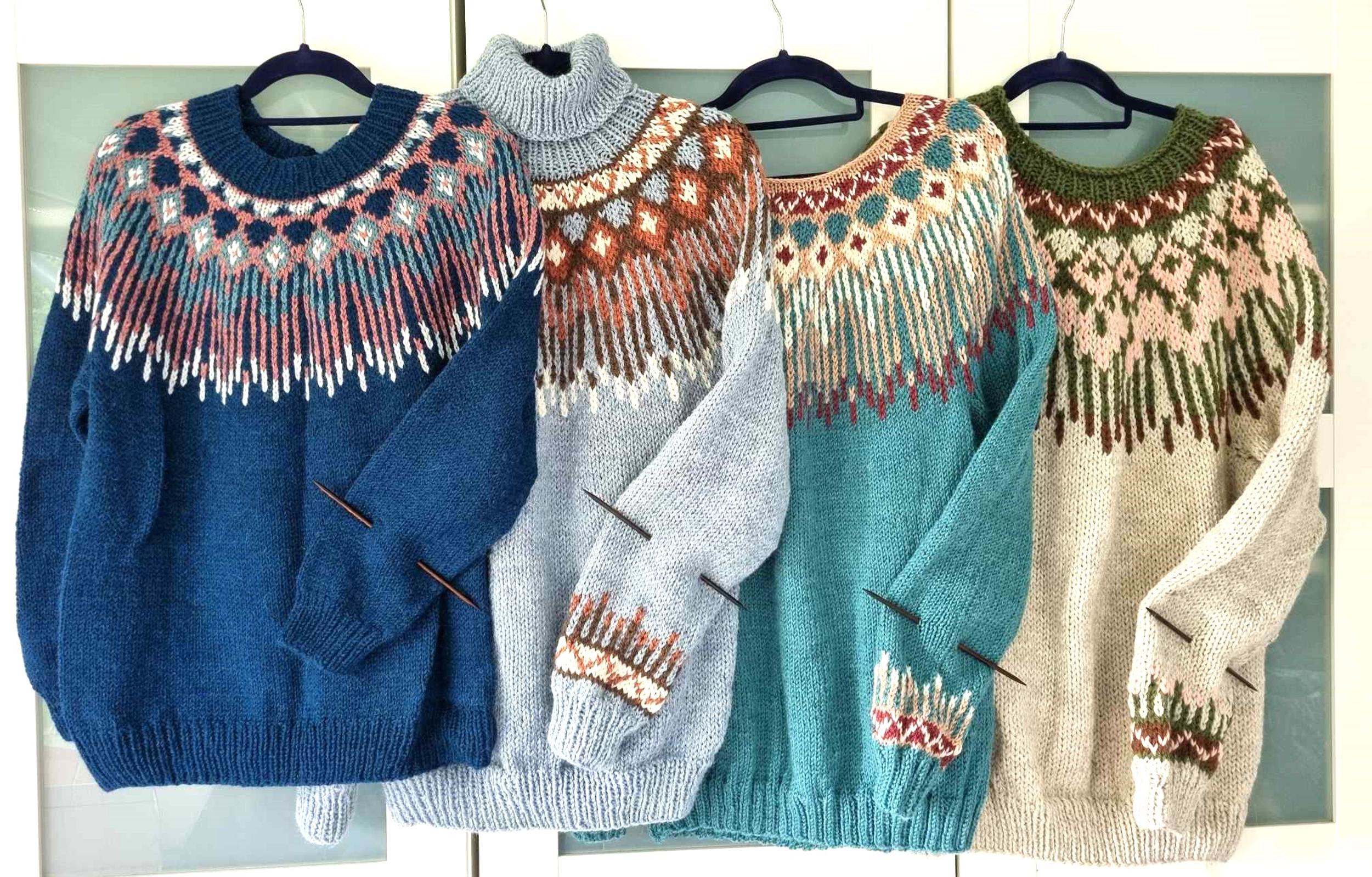 Versions of Linka Neumann’s Hopi pattern in different colorways.