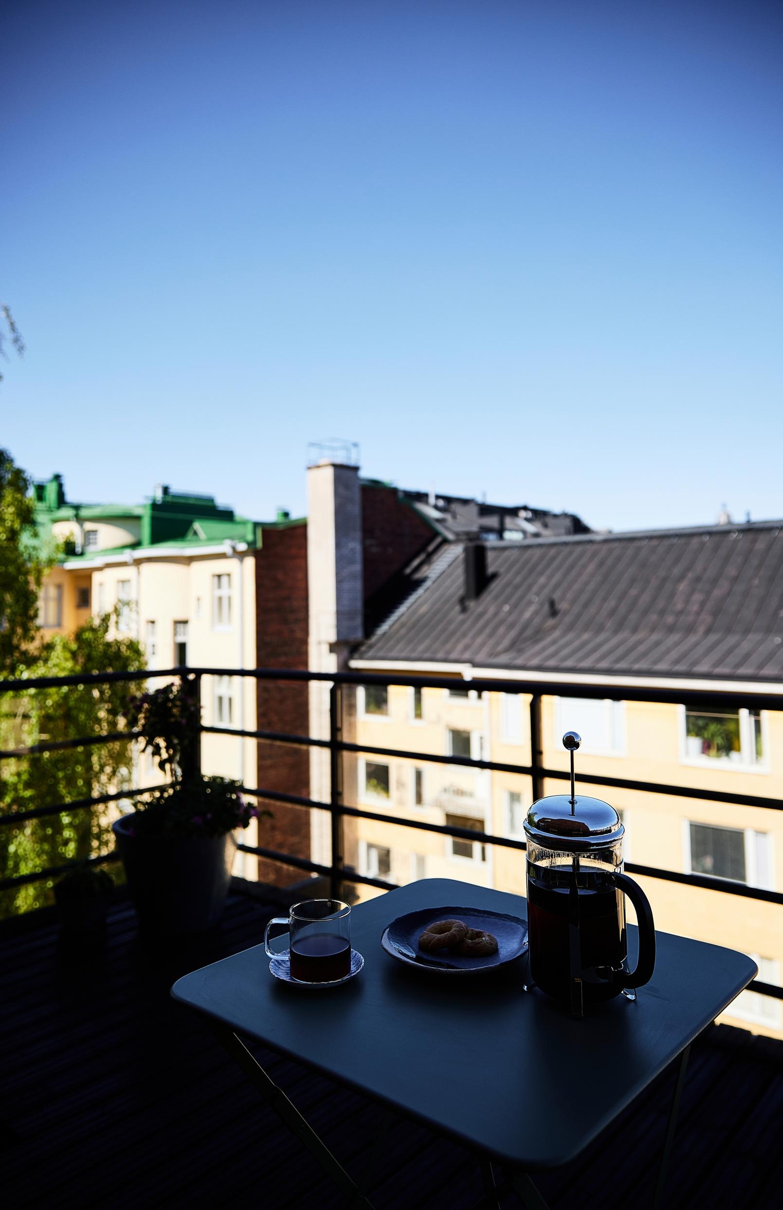 A view from the terrace over the rooftops of Helsinki’s Punavuori.