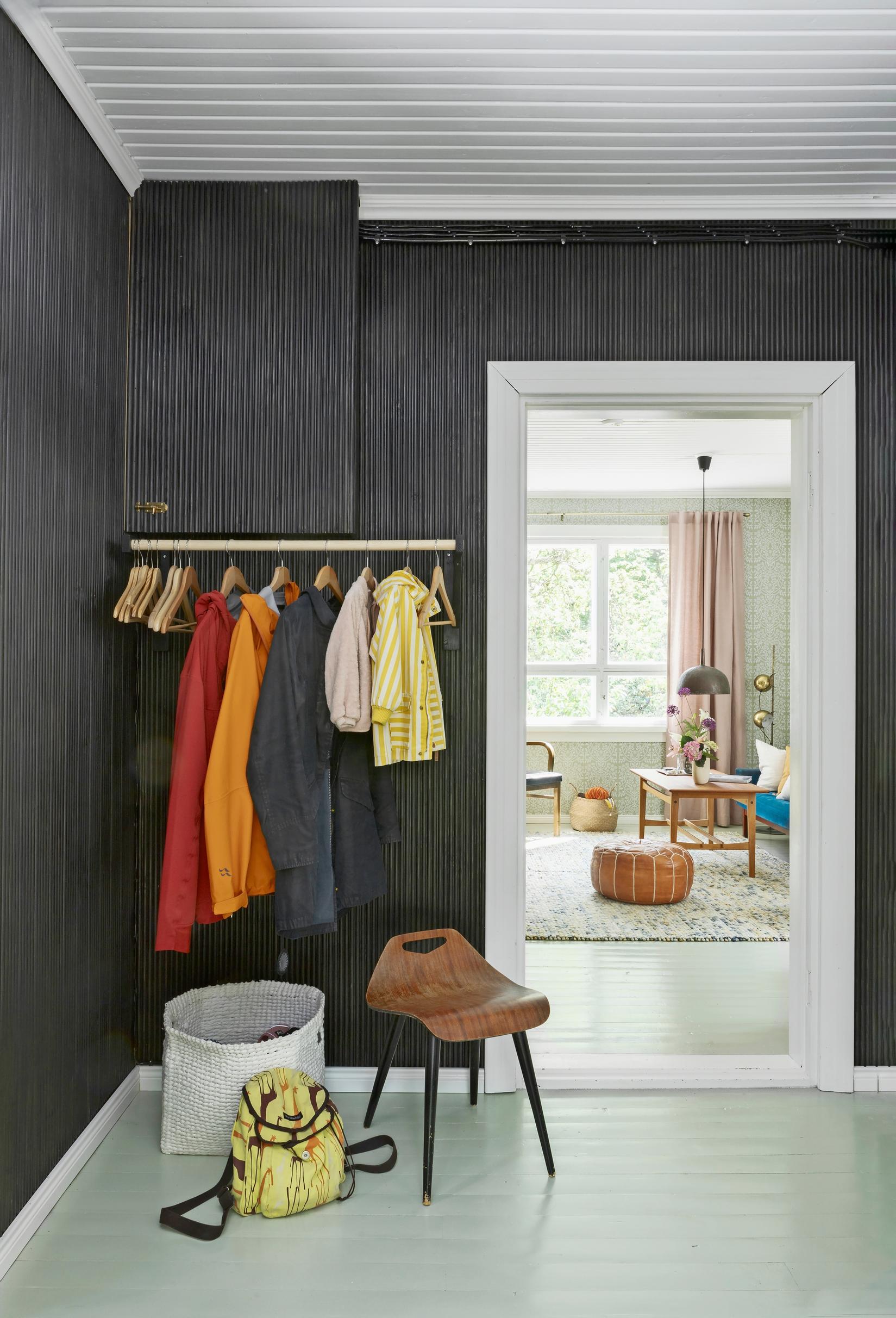 Entryway with a hanging coat rack