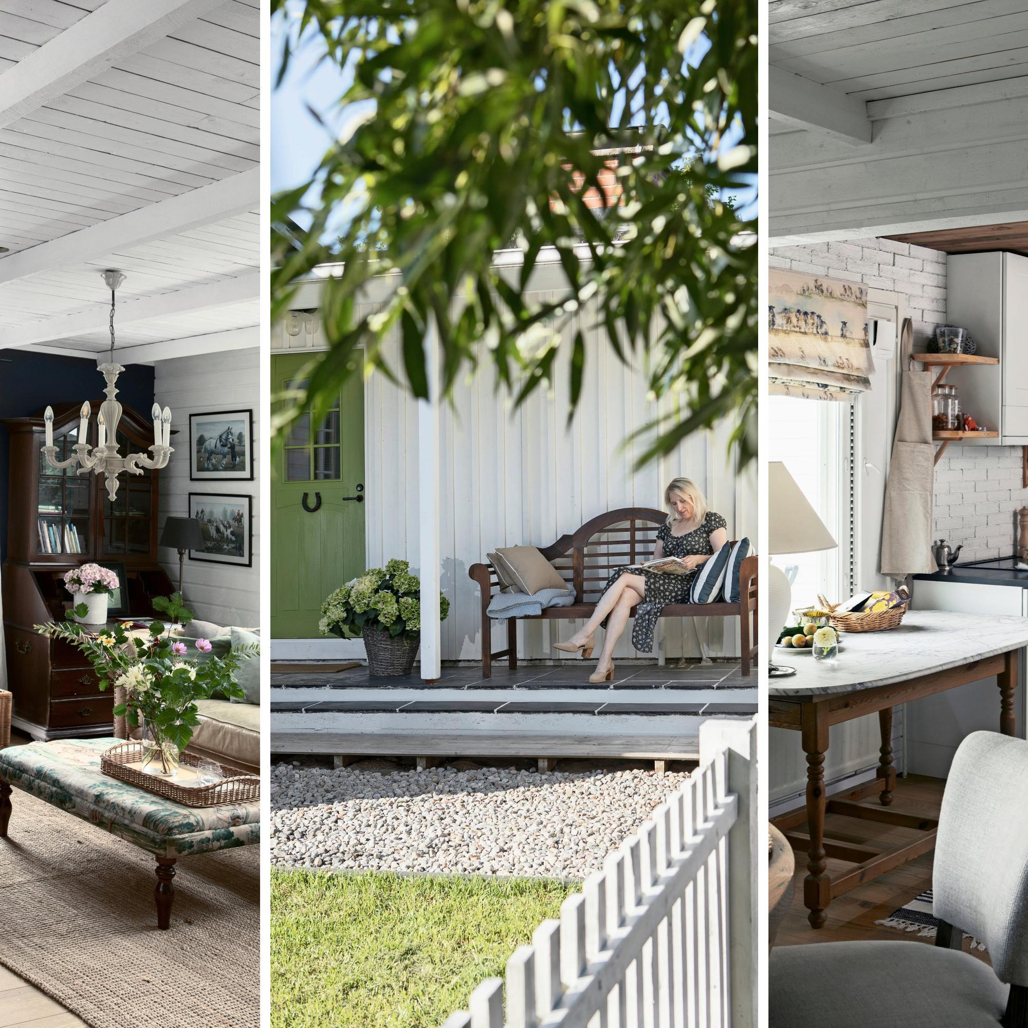 Kirsi renovated her own little Britain in Finland—a Chesterfield sofa, a mantel fireplace, and riding boots in a row!
