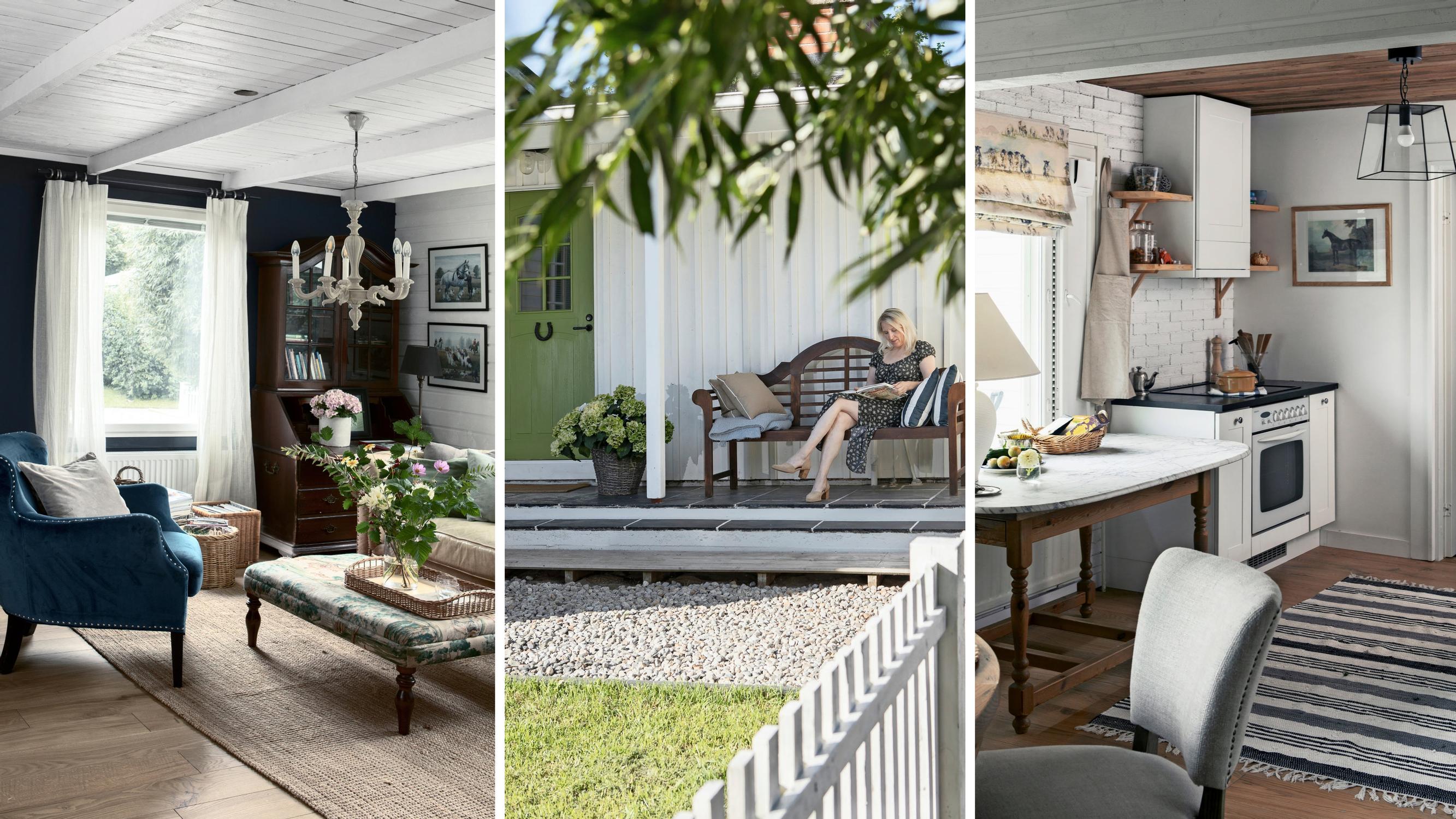 Kirsi renovated her own little Britain in Finland—a Chesterfield sofa, a mantel fireplace, and riding boots in a row!