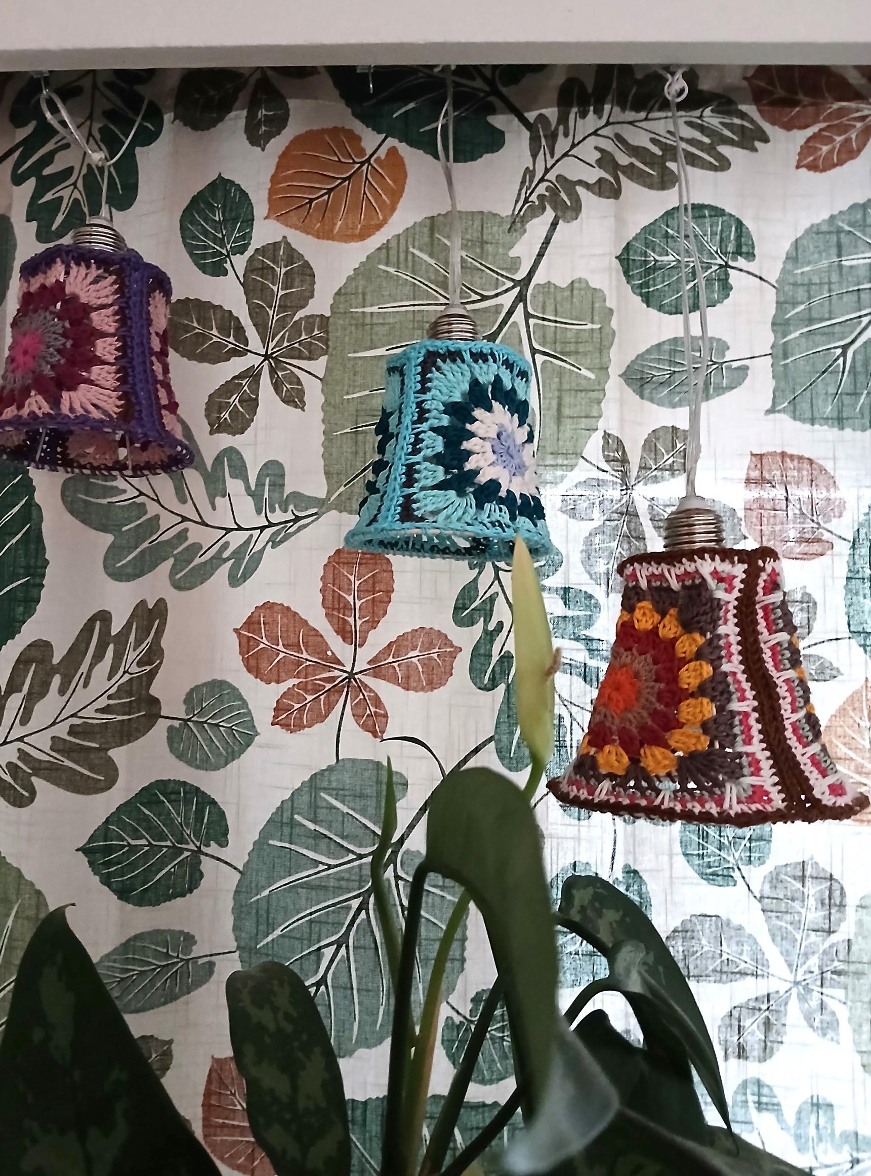 Maarit loves combining bold colors. Close-up of the lampshades.