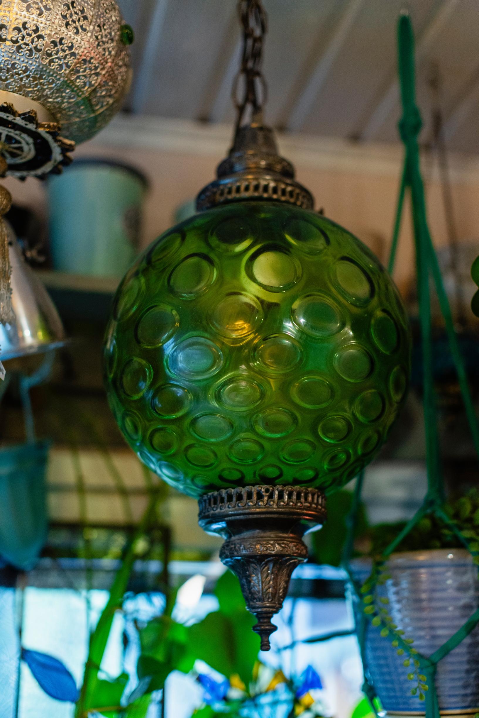 Vintage green glass pendant lamp