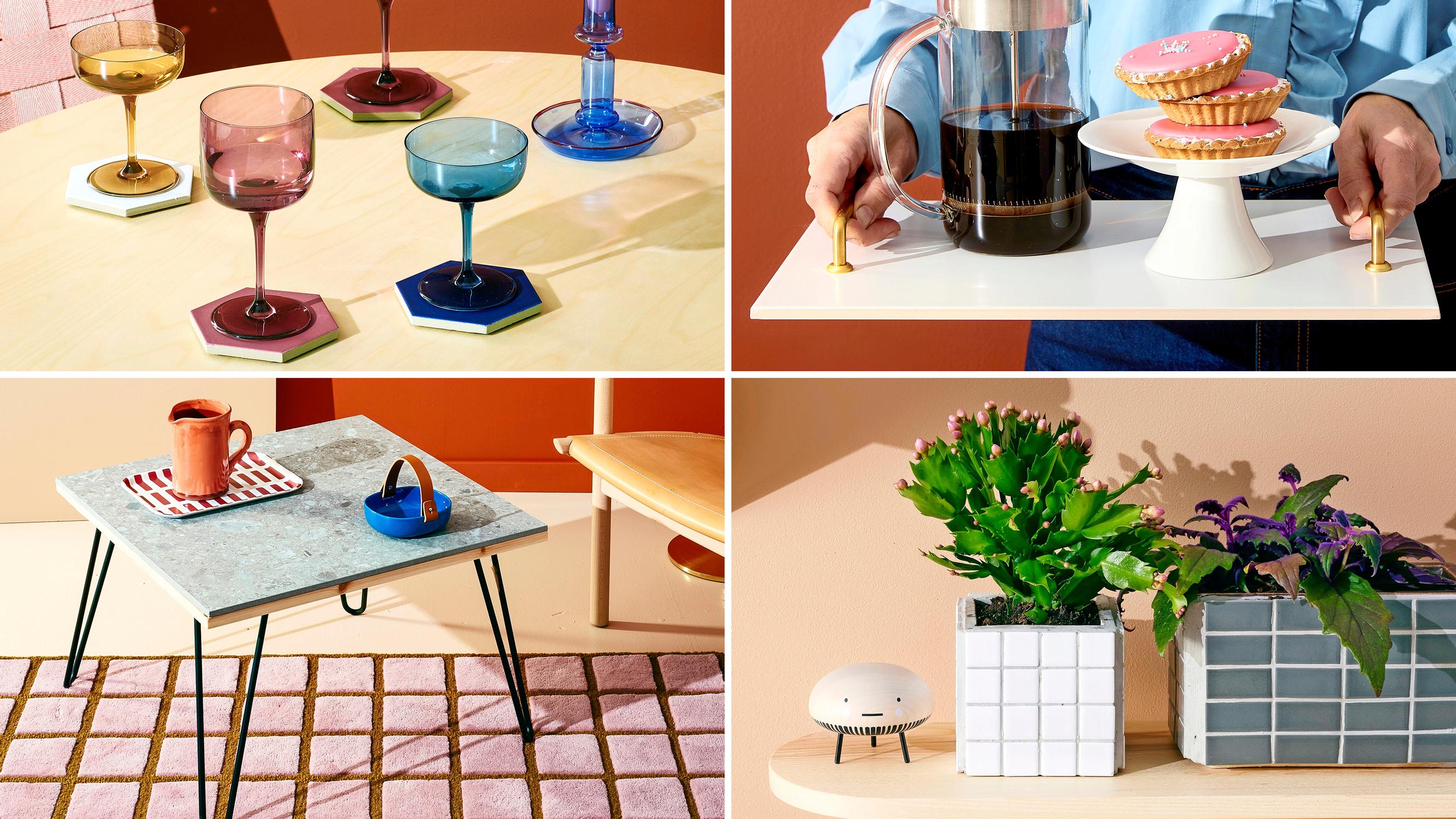 Zero waste! Turn leftover tiles into a super easy table, tray, pots, and coasters