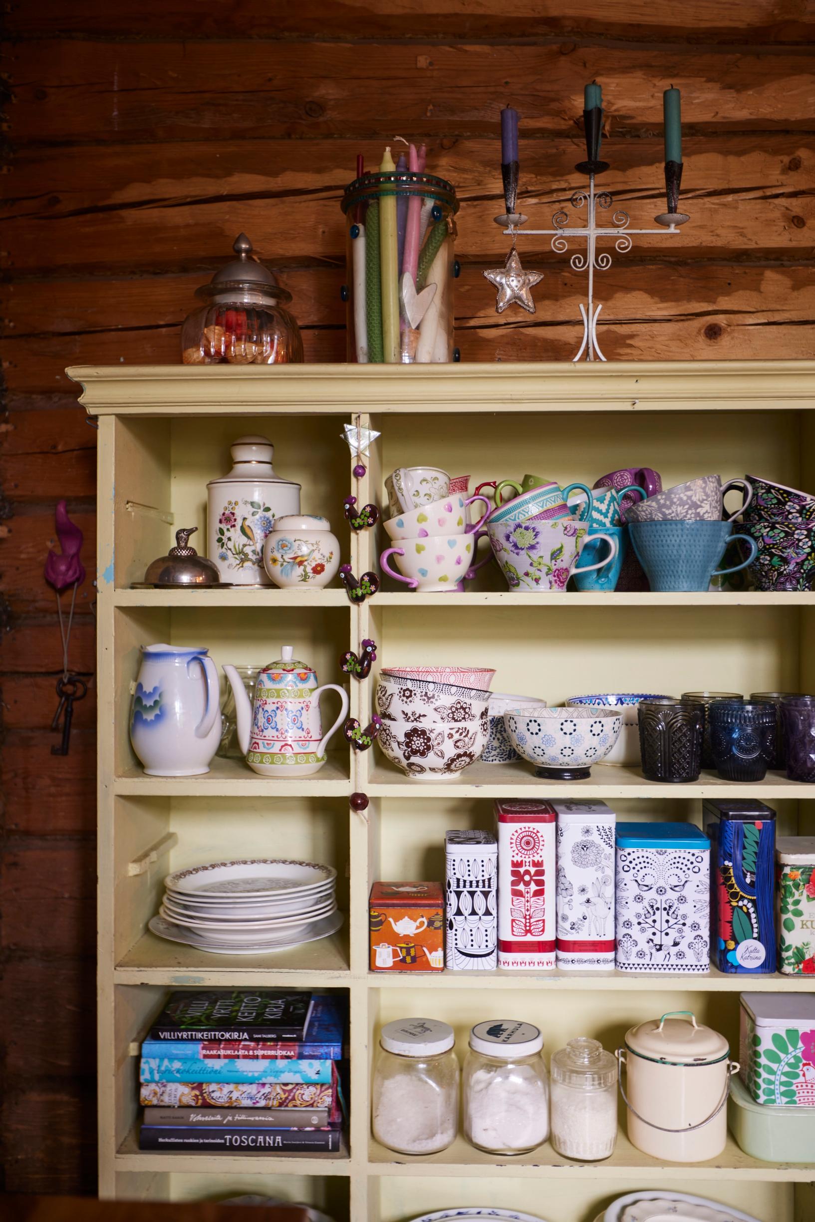 Dishes in an old shelf