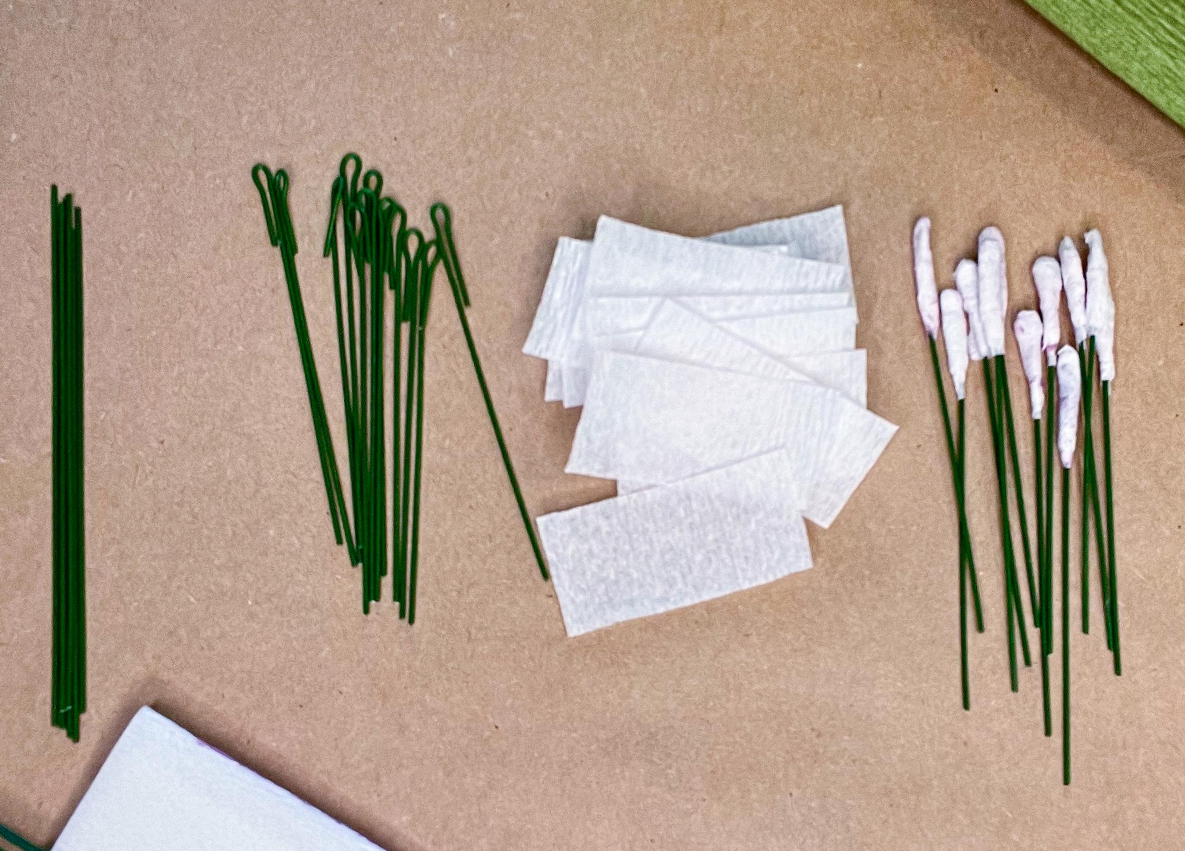 Paper hydrangea, floral wire segments