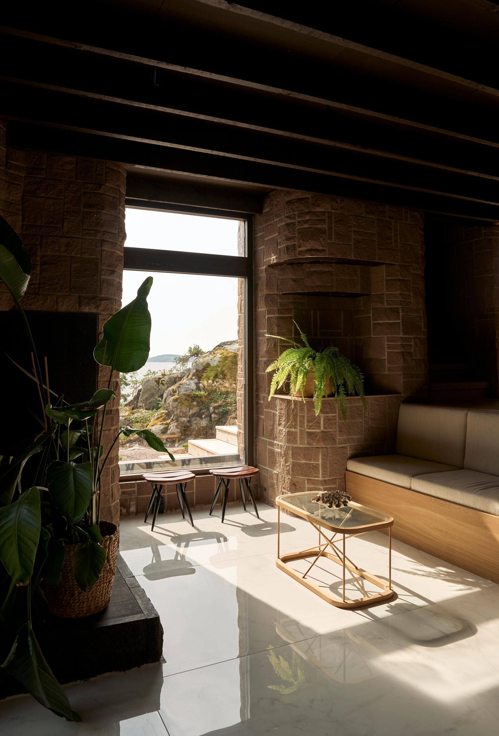 Woodnotes coffee table and tile flooring