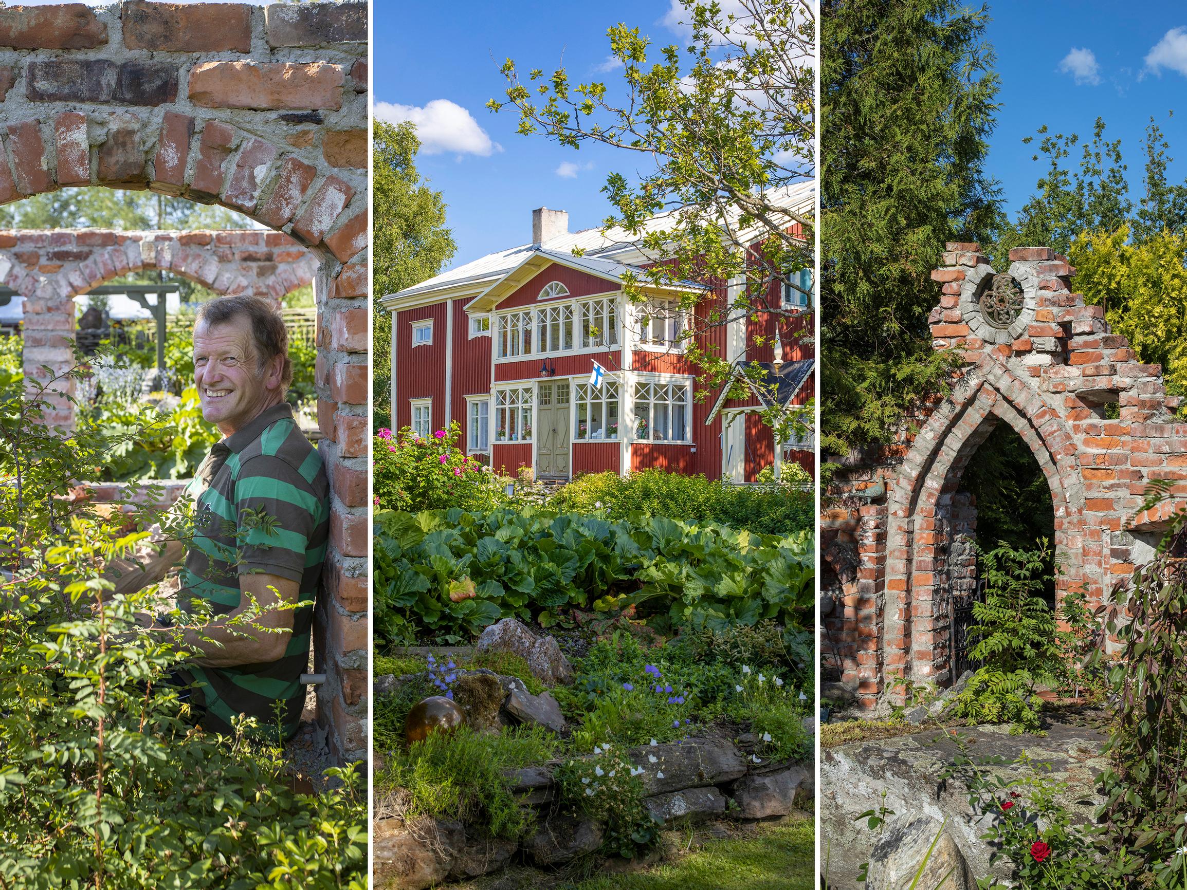 Finnish artist builds a monastic ruin from reclaimed bricks and an entire miniature city from old boards—in his garden!