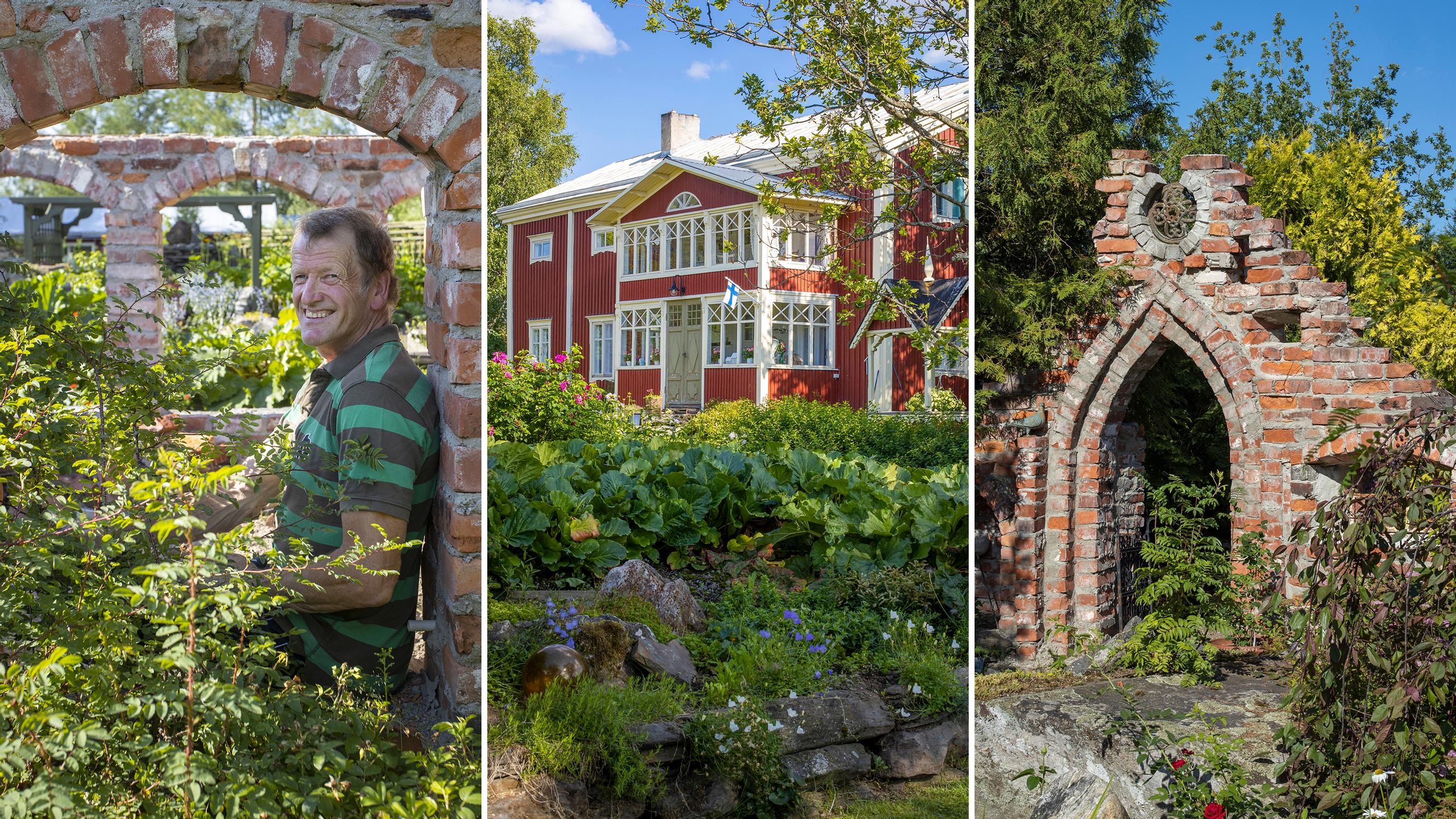 Finnish artist builds a monastic ruin from reclaimed bricks and an entire miniature city from old boards—in his garden!
