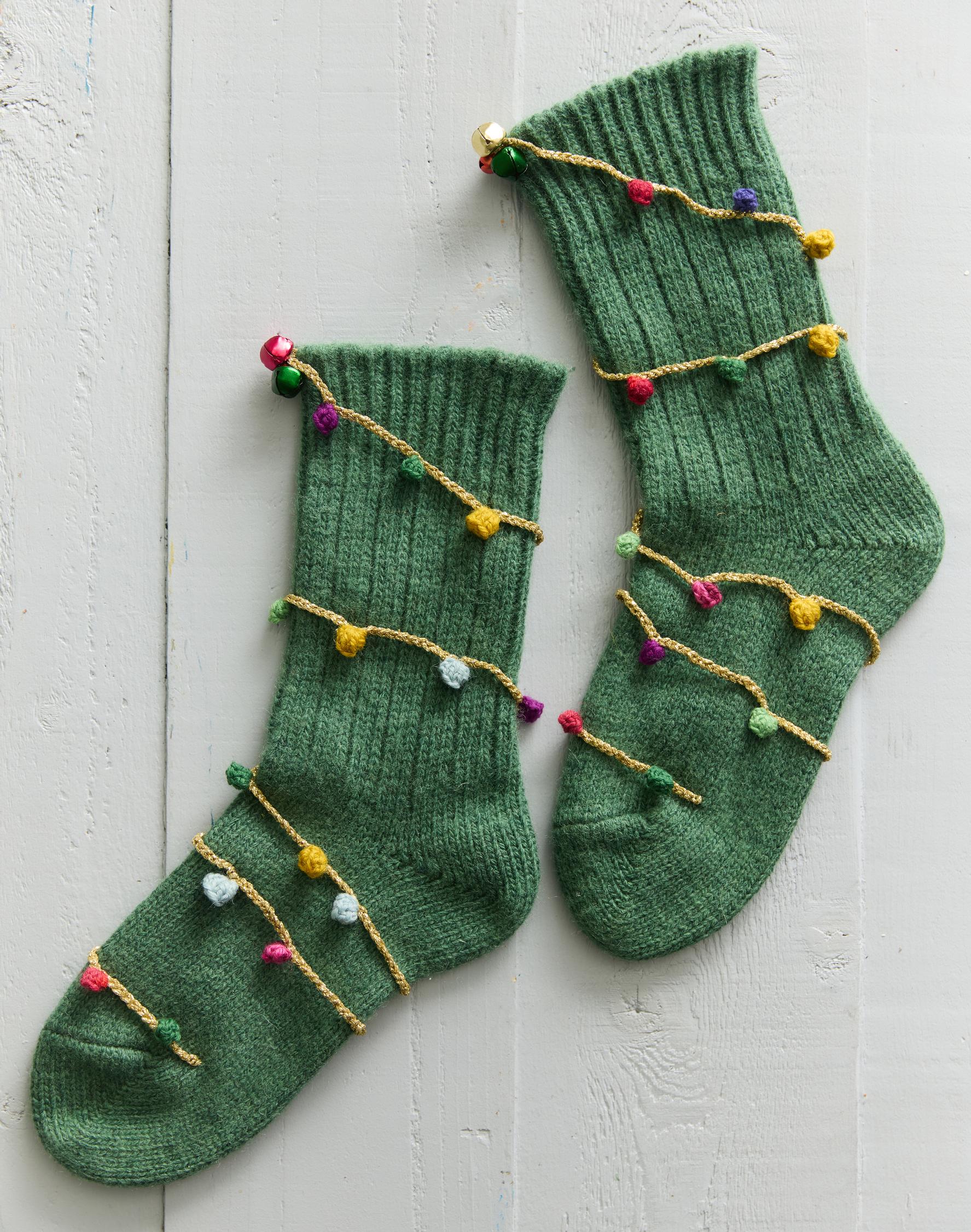 Christmas ball socks on a surface
