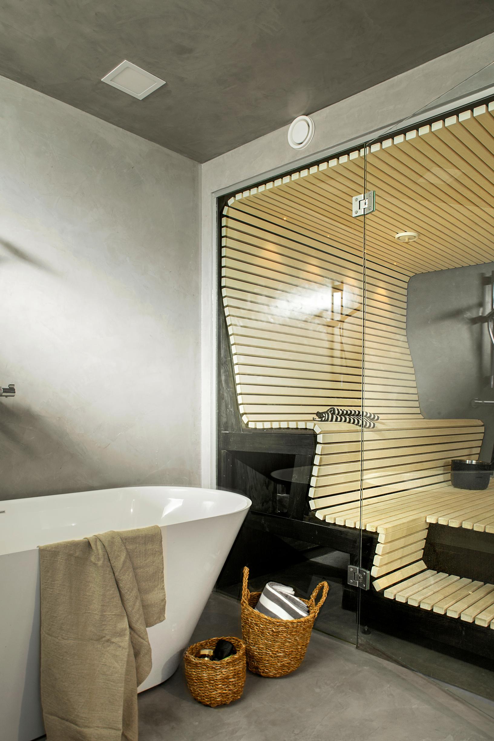 Sauna benches made from slats