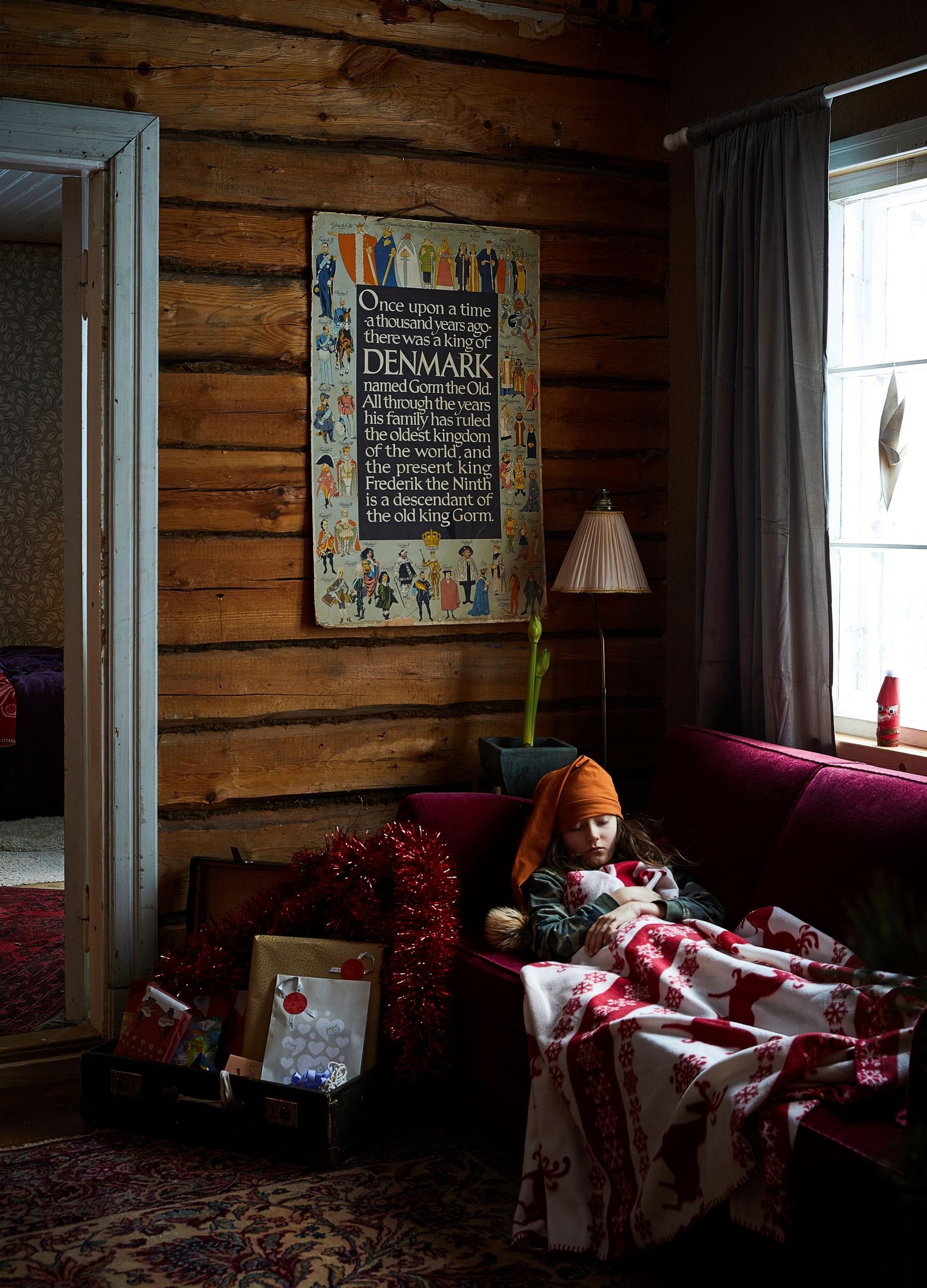 An old wool blanket on a sofa.