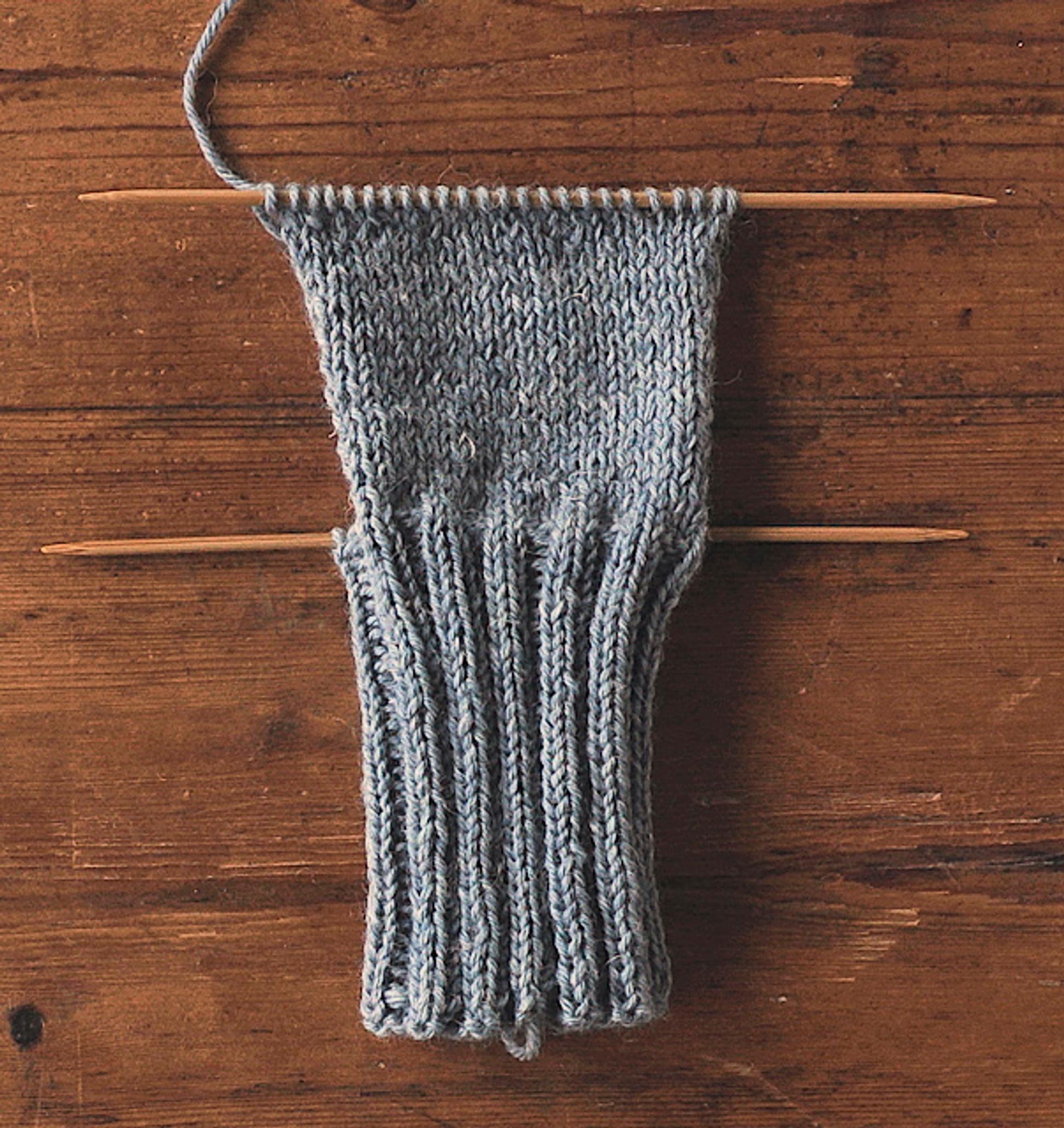 how to knit a sock heel: The leg and the right side of the finished heel flap