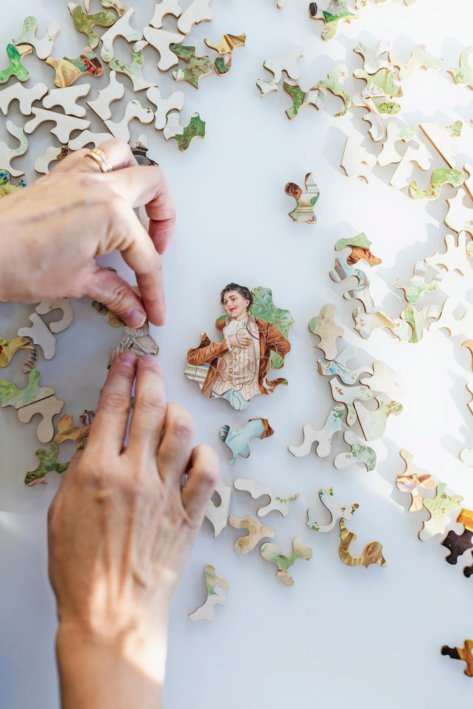 Photo depicting the assembly of an old art puzzle.