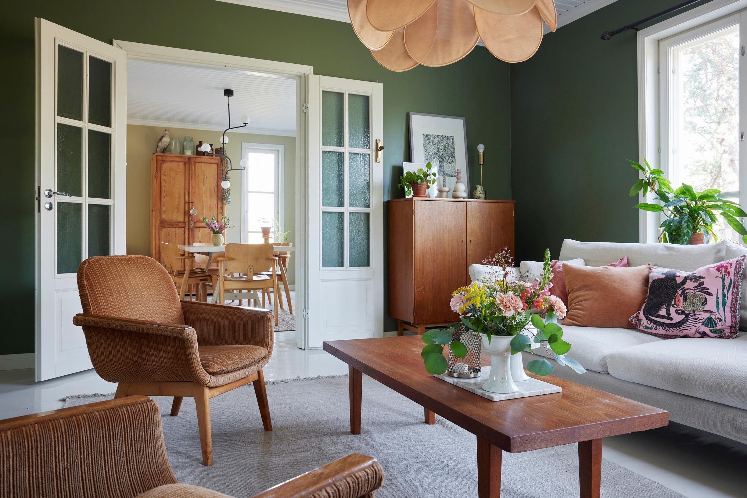 Living room with green walls