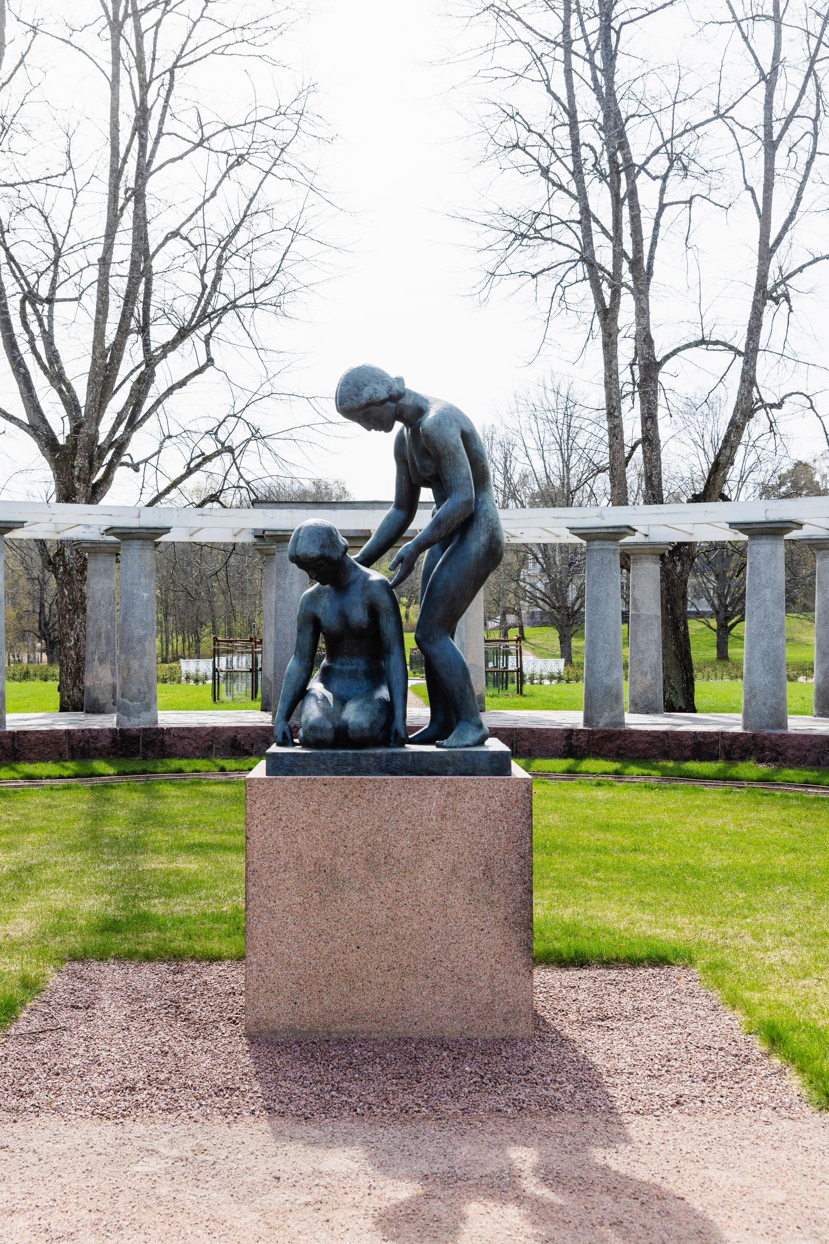 A bronze sculpture in the garden.